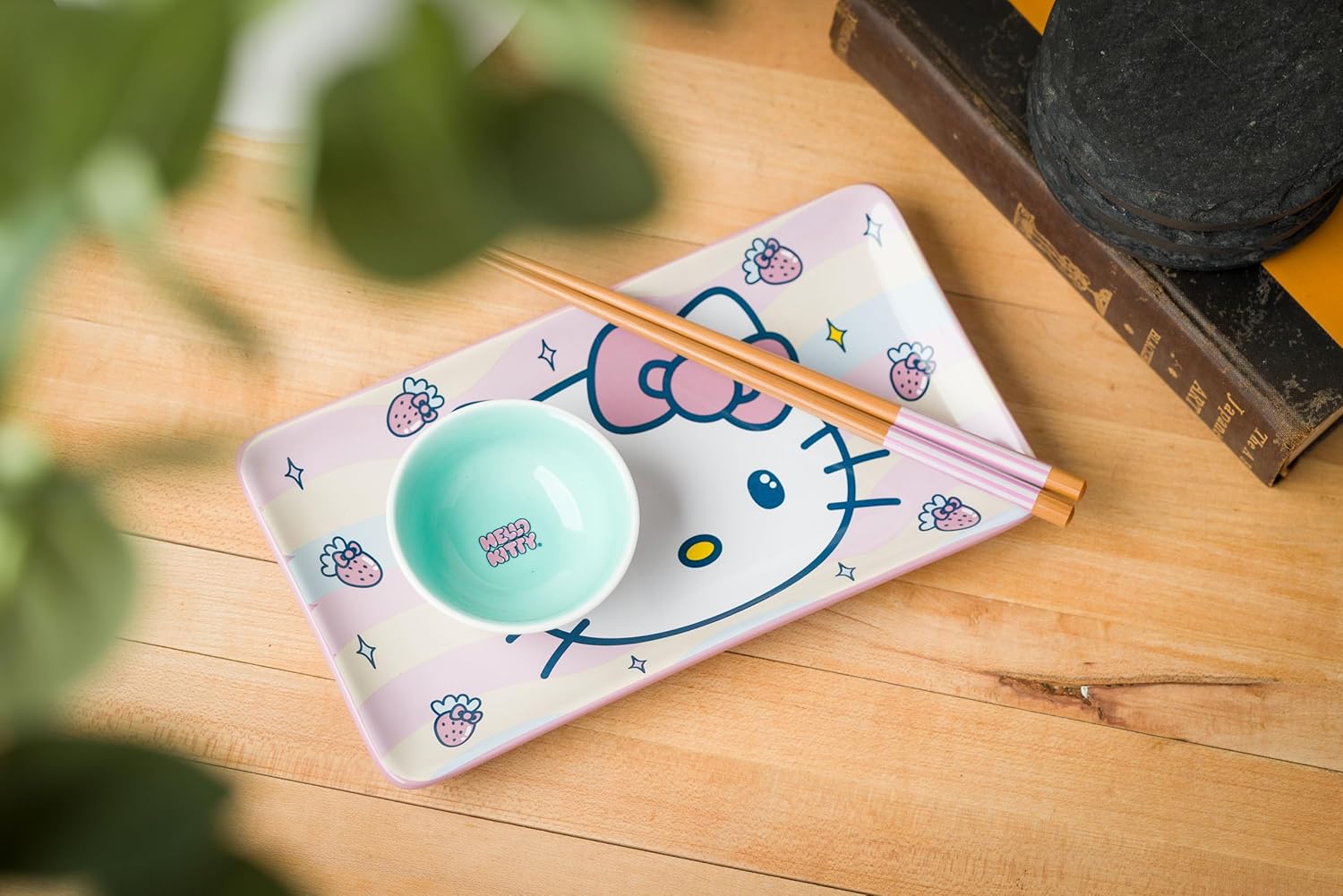 Silver Buffalo Hello Kitty Sushi Set with Chopsticks and Sauce Dish