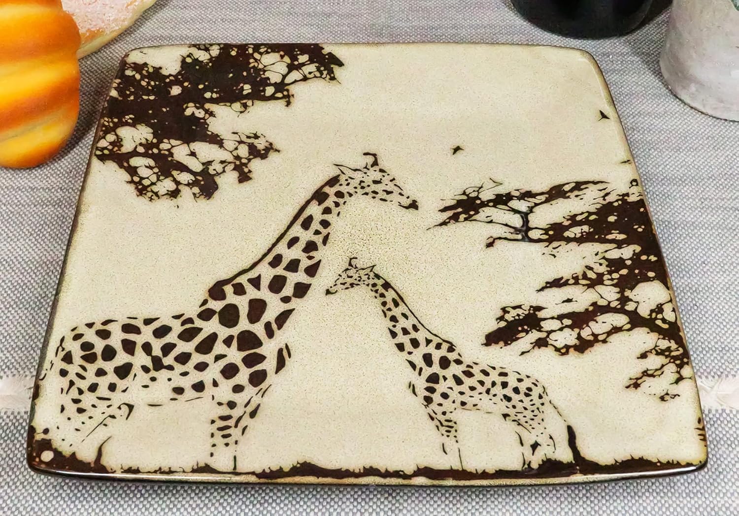 Ebros Gift Pack Of 2 Safari Grasslands Giraffe Mother And Calf Salad Plates