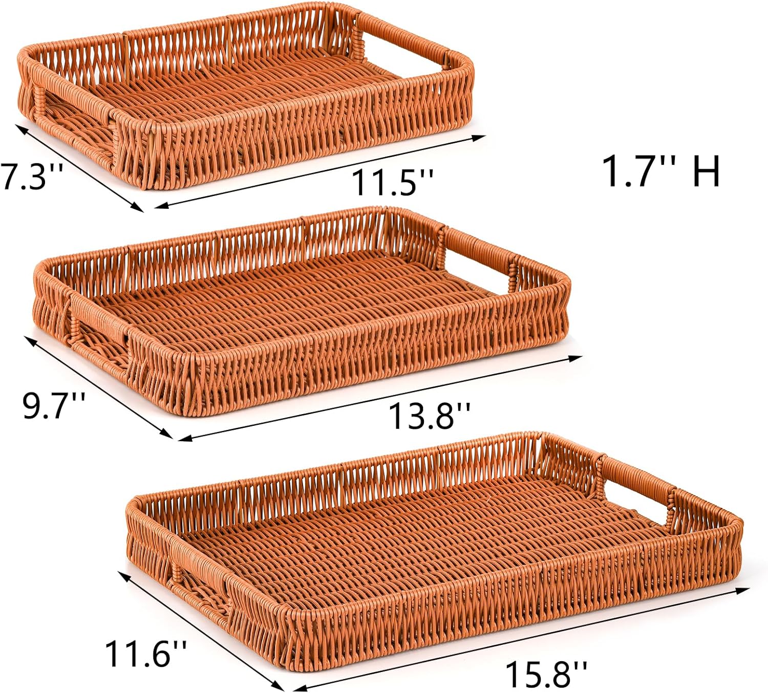 Yarlung 3 Pack Woven Baskets Serving Trays with Handles