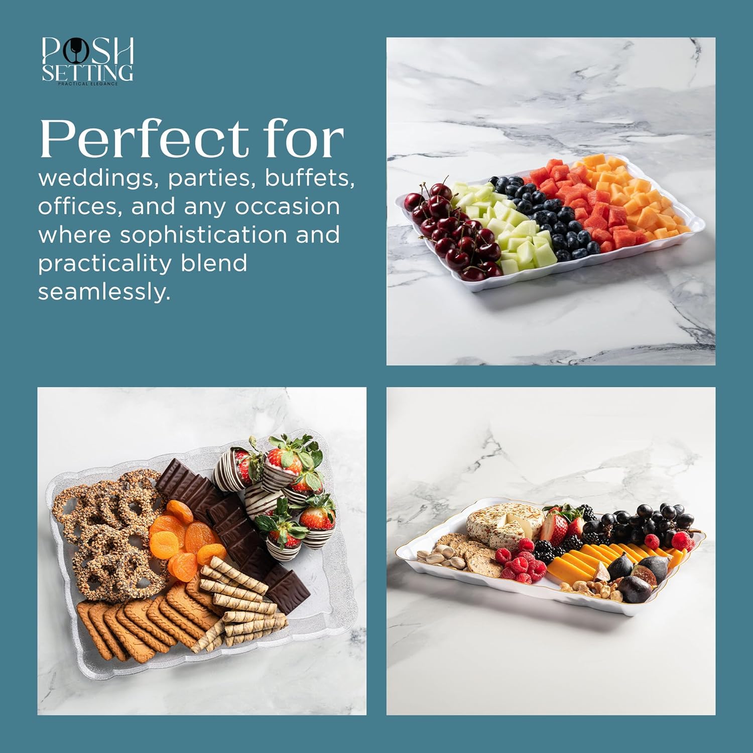 Sleek Plastic Serving Trays - Black Gold 9x13 BPA-Free for Party Essentials