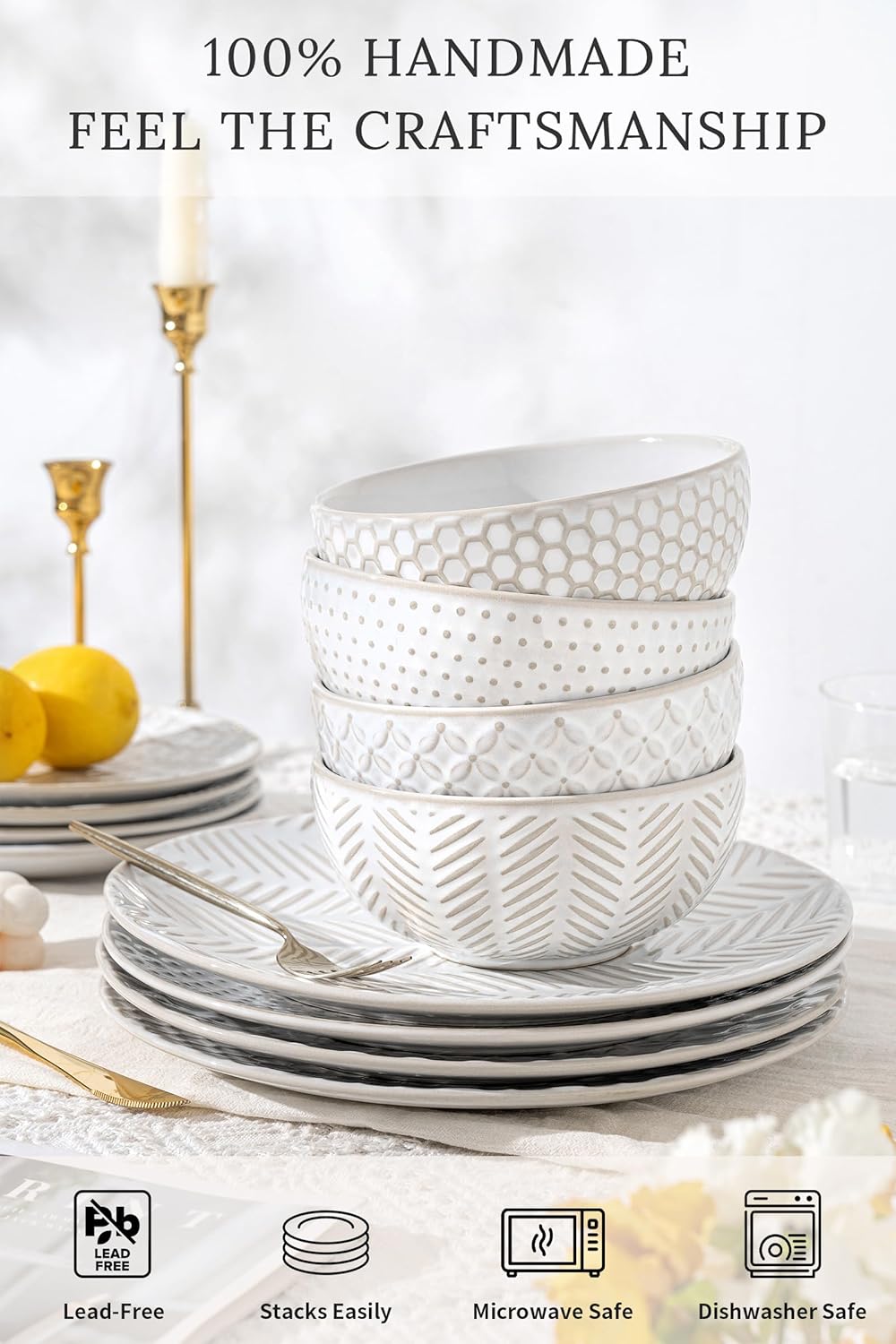 Elegant 12-Piece Dinnerware Set for Home Kitchen