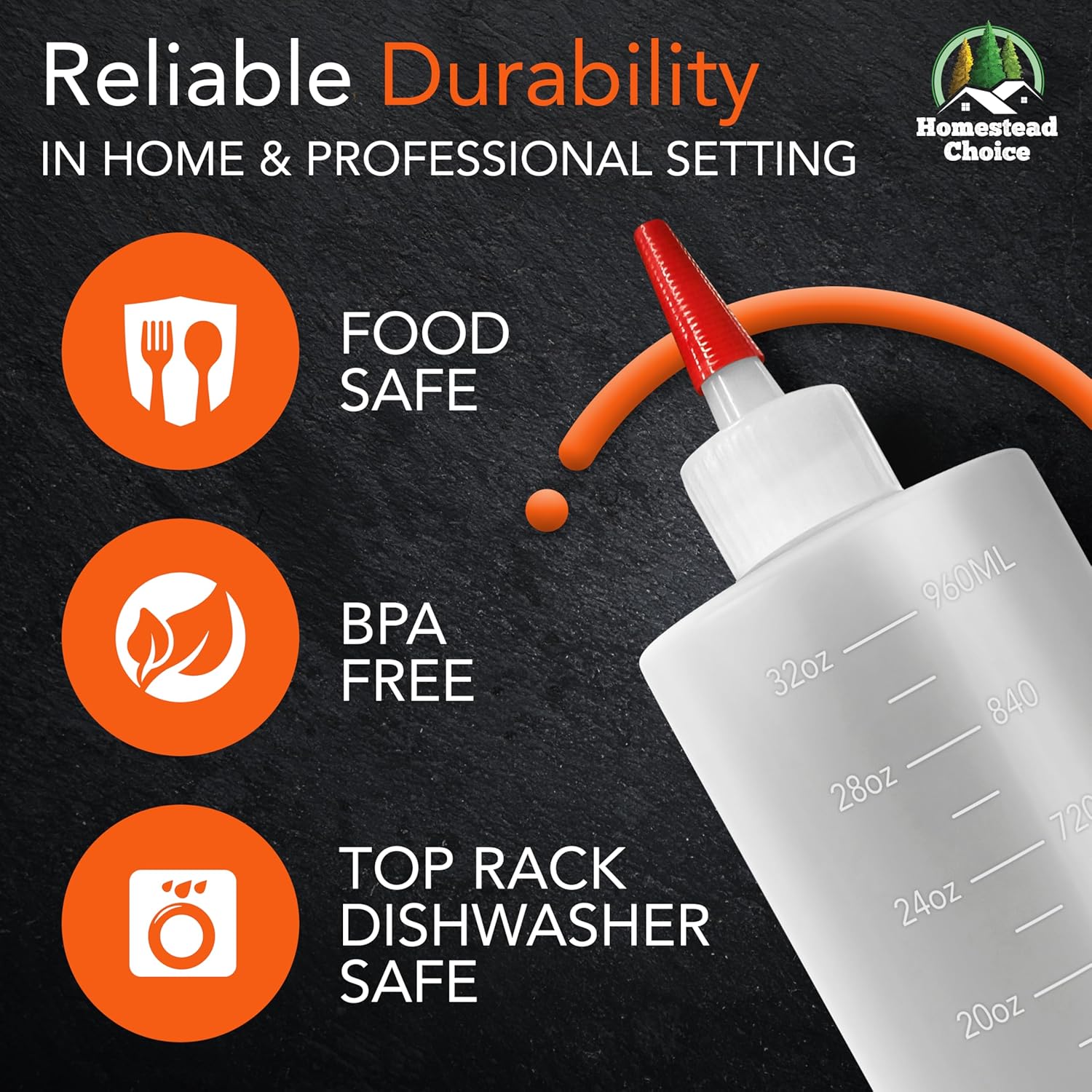 Homestead Choice 32 oz Squeeze Bottles BPA-Free and Durable