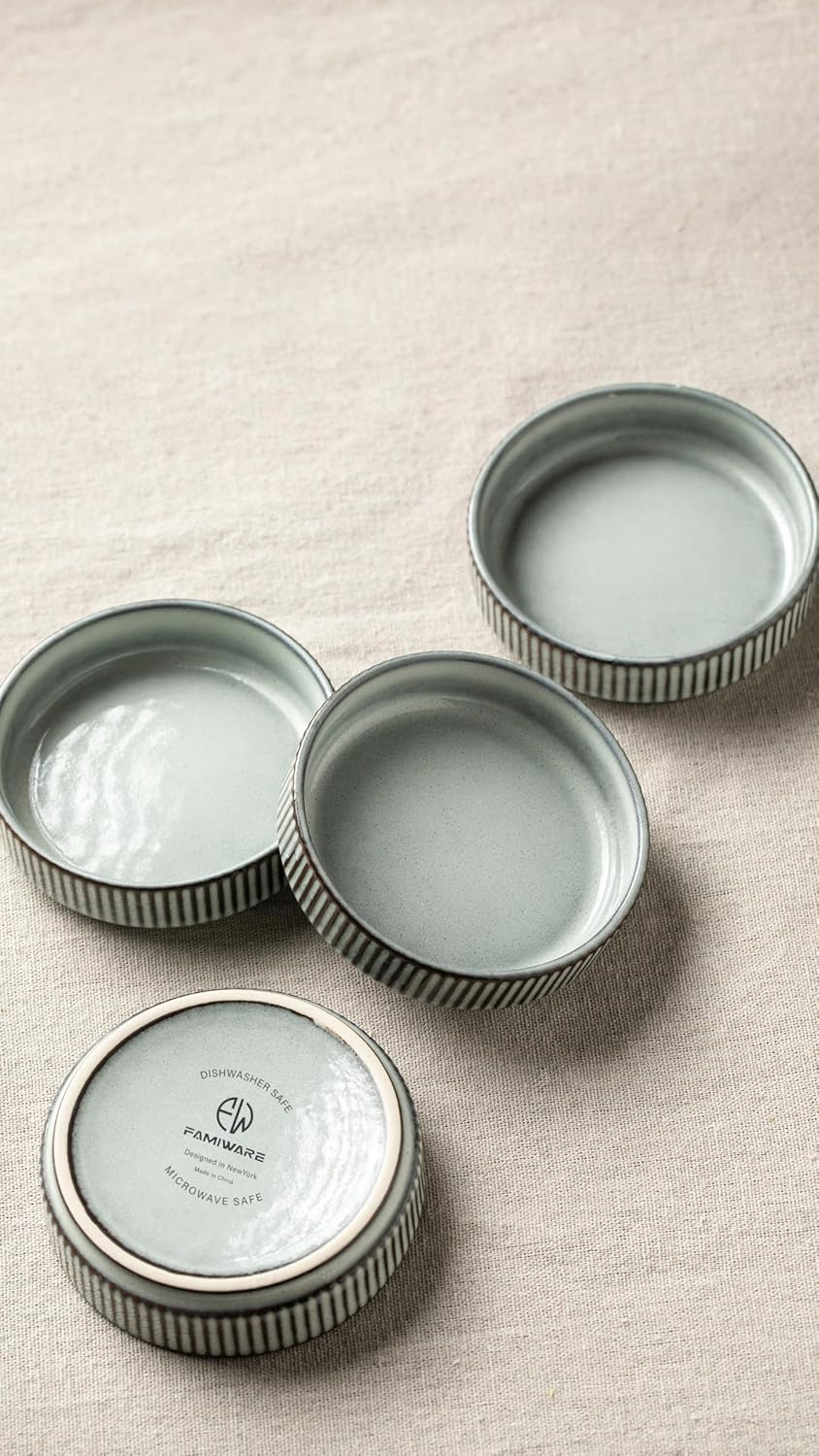 Smoky Blue Set of 6 Small Ceramic Dipping Bowls for Side Dishes
