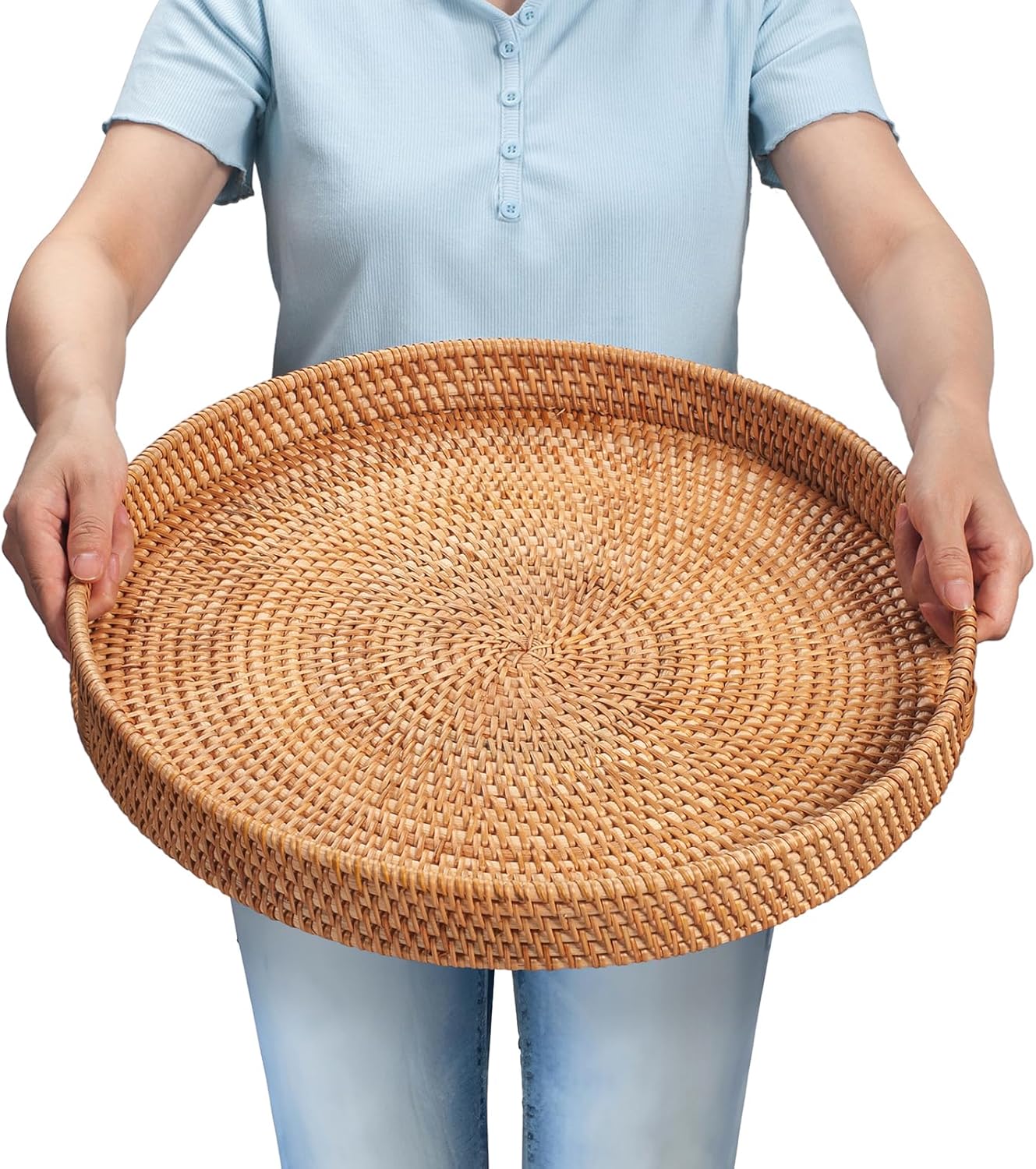 Hand-woven rattan serving tray for desserts elegant and durable
