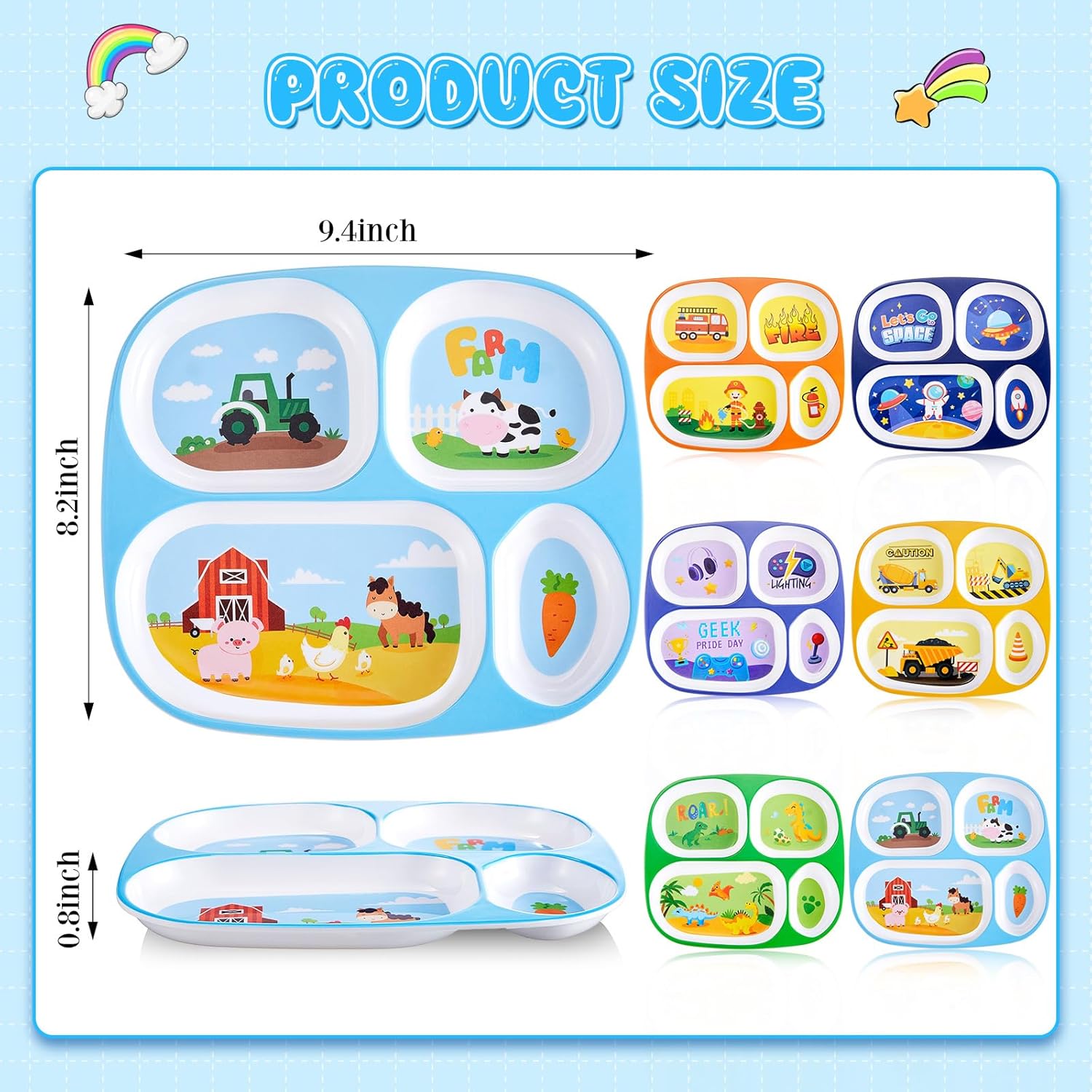 Hushee 6 Pcs 94 x 82 Inch Dinner Plate for Kids