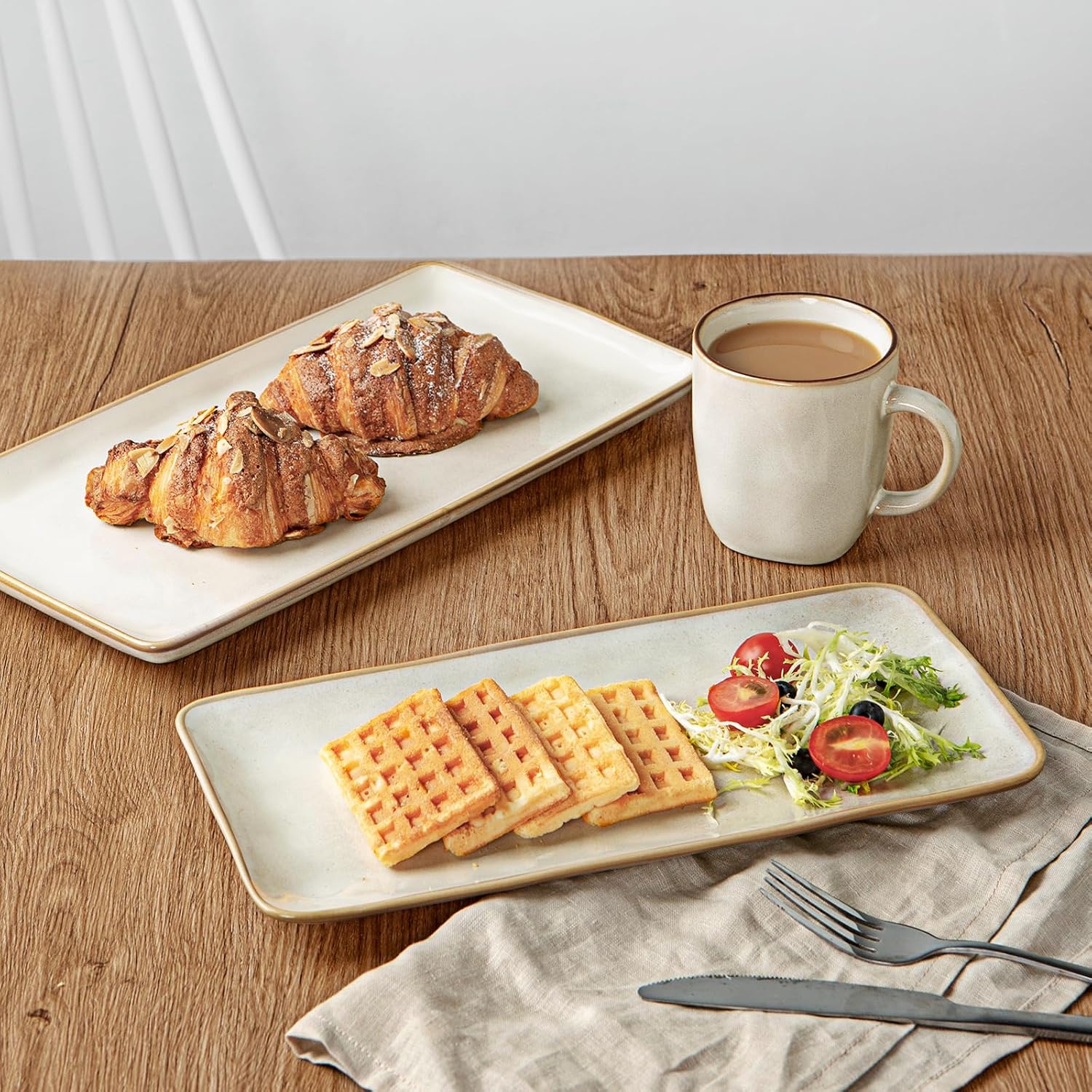 Stoneware Serving Platter Ocean Series Cappuccino White