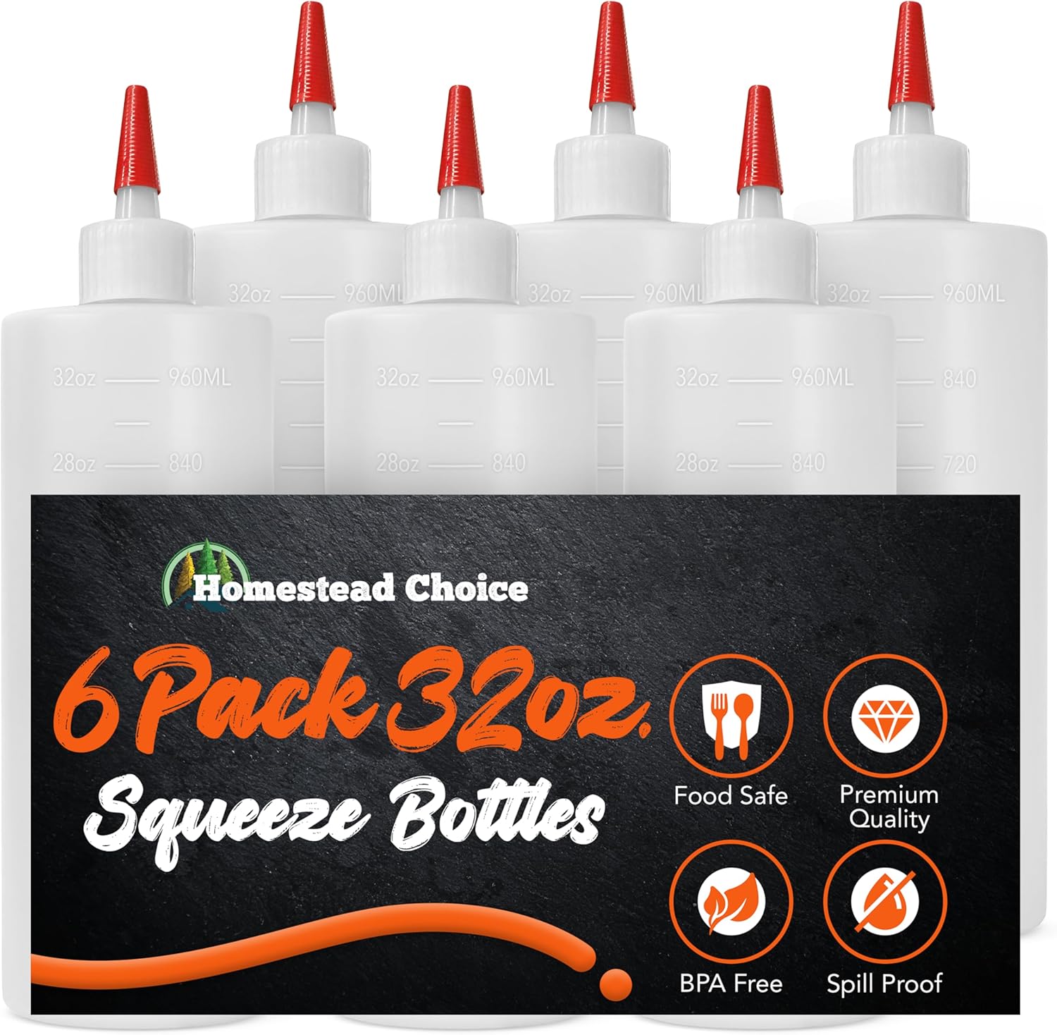 Homestead Choice 32 oz Squeeze Bottles BPA-Free and Durable