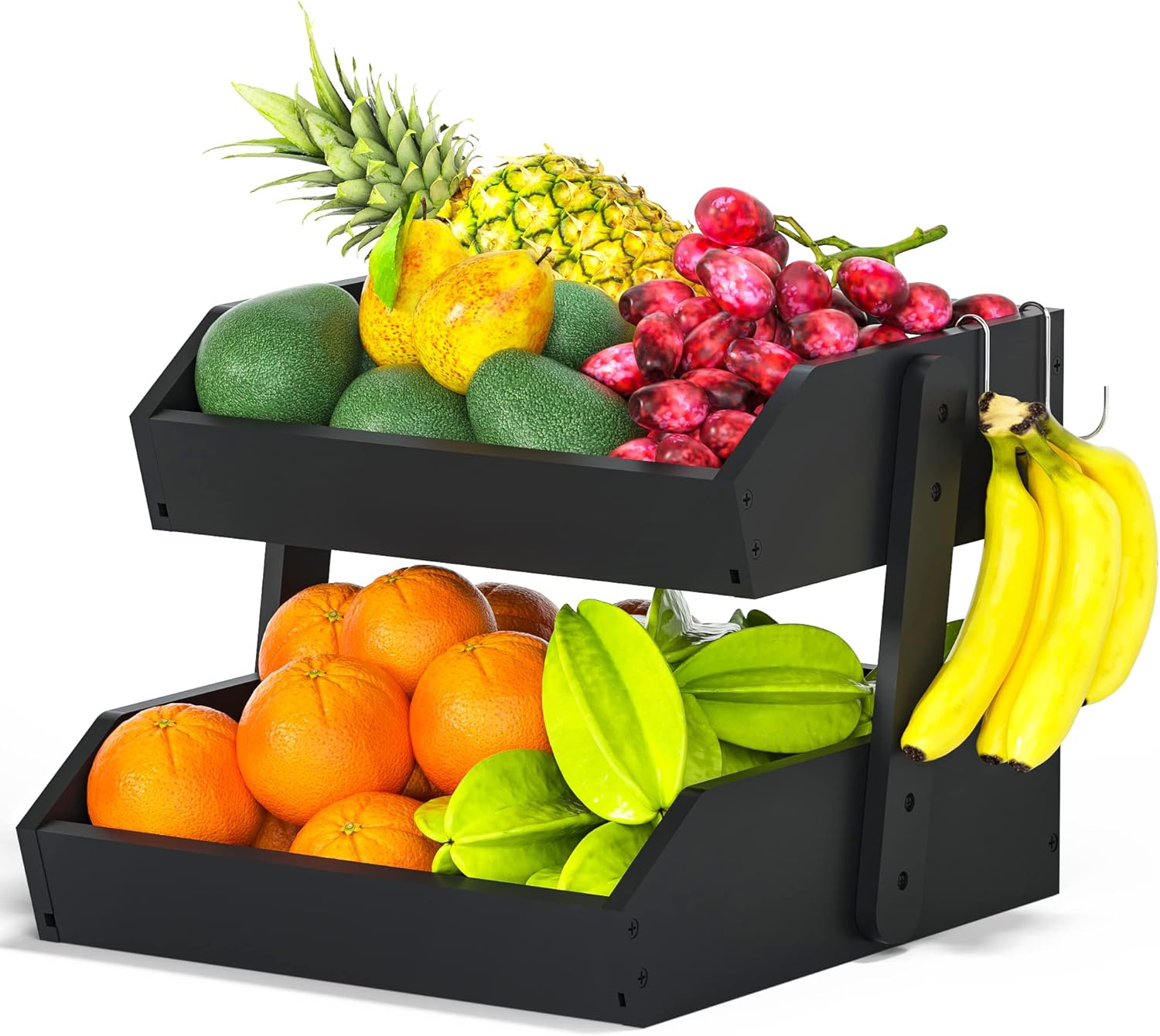 Gmtsl Bamboo Fruit Basket for Kitchen 2-Tier Storage Solution