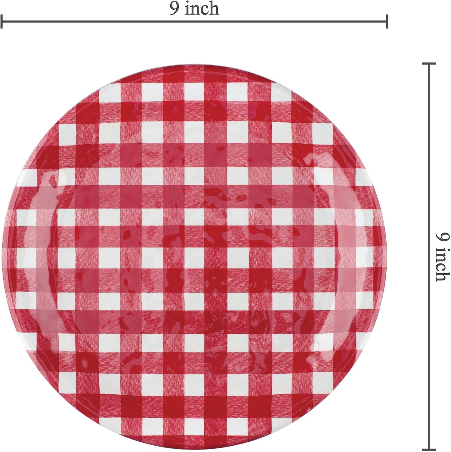 UPware Melamine Salad Plate Set of 6 BPA-Free dishwasher-safe Gingham Design