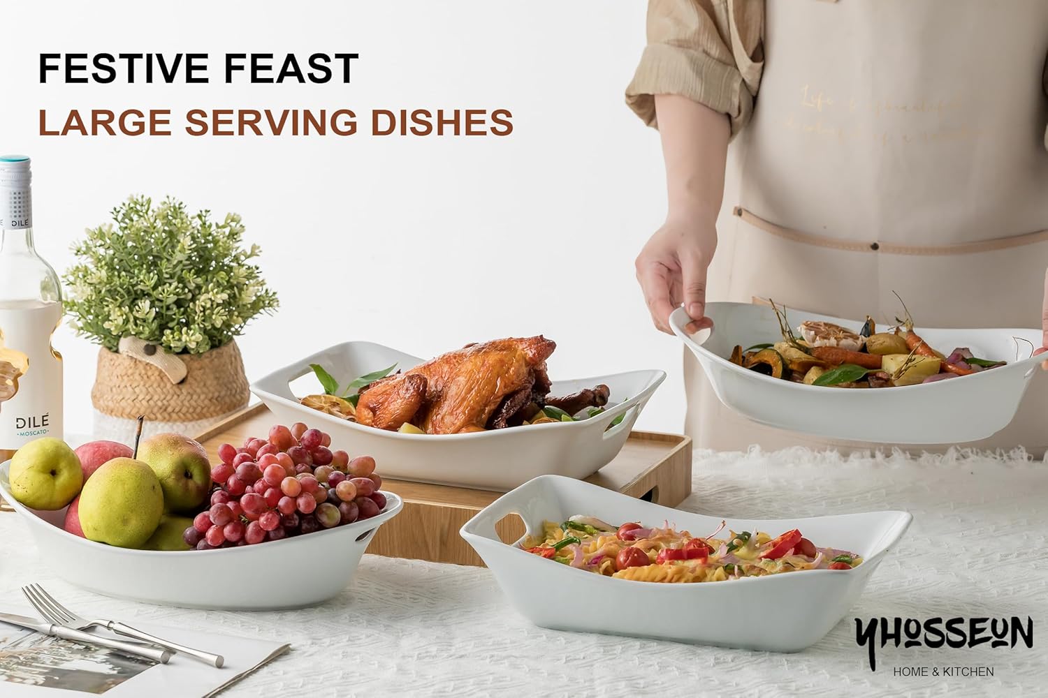 White Porcelain Serving Bowls for Entertaining