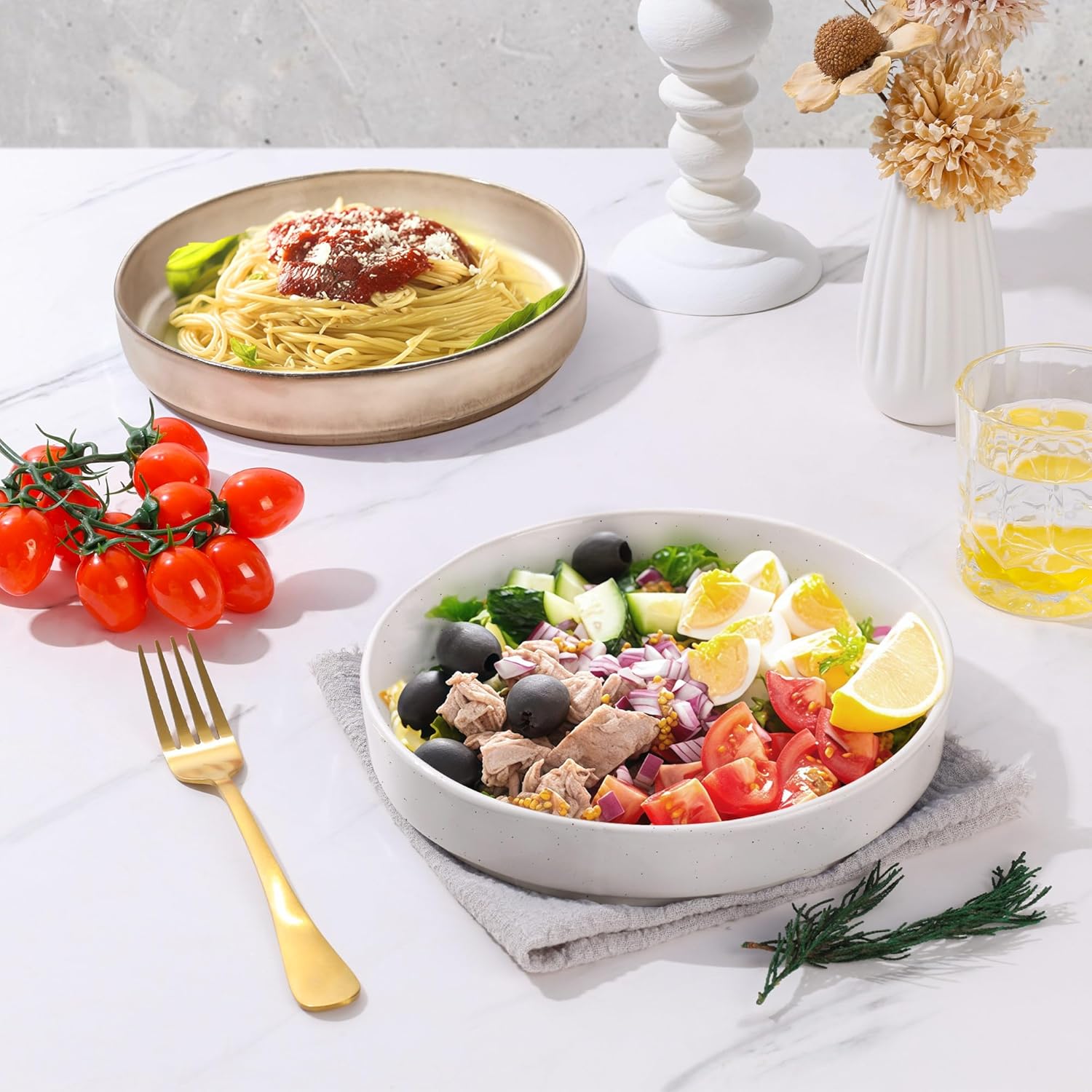 E-Far Premium Pasta Bowls Set of 4 30oz Stoneware with Reactive Glaze