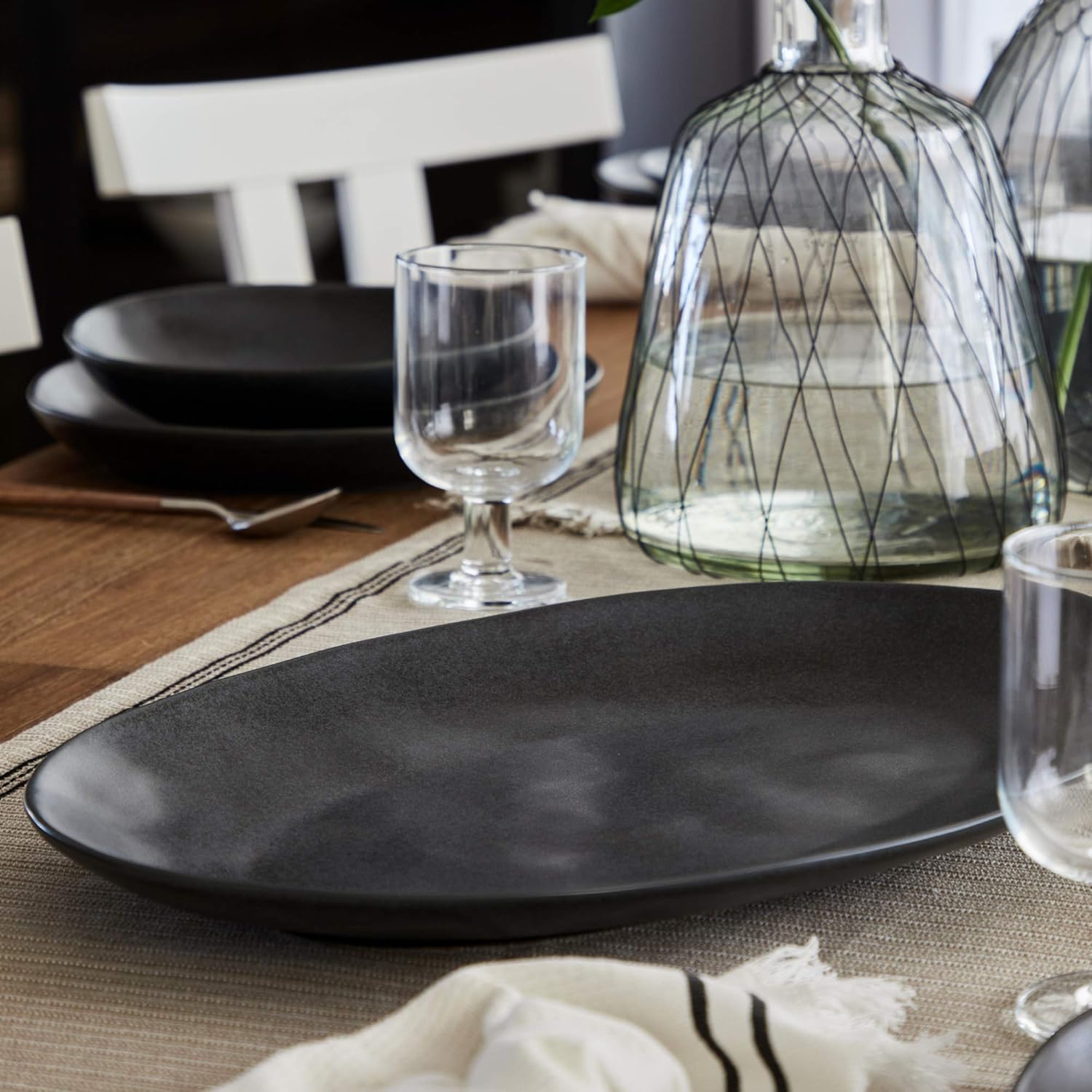 Costa Nova 18 Oval Ceramic Platter - Matte Black