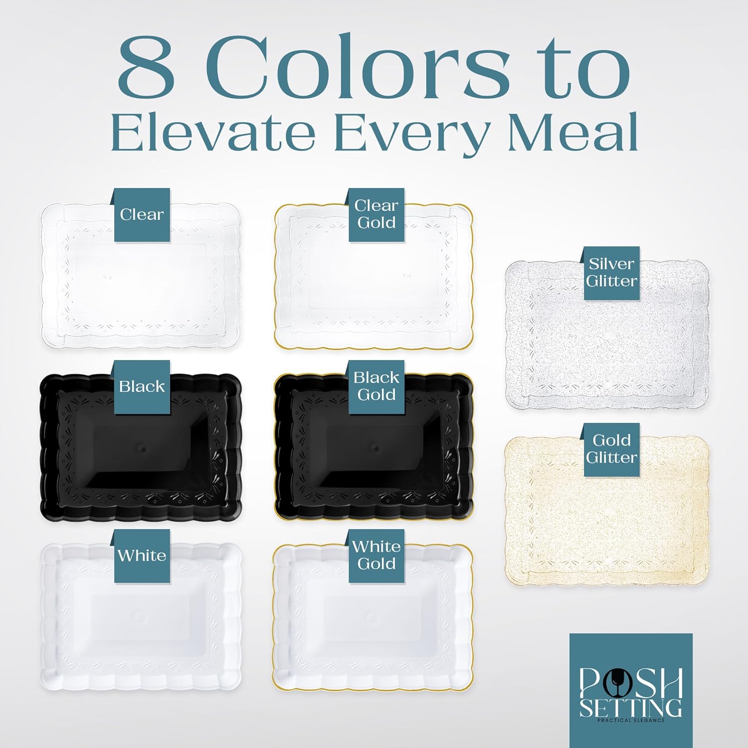 Sleek Plastic Serving Trays - Black Gold 9x13 BPA-Free for Party Essentials