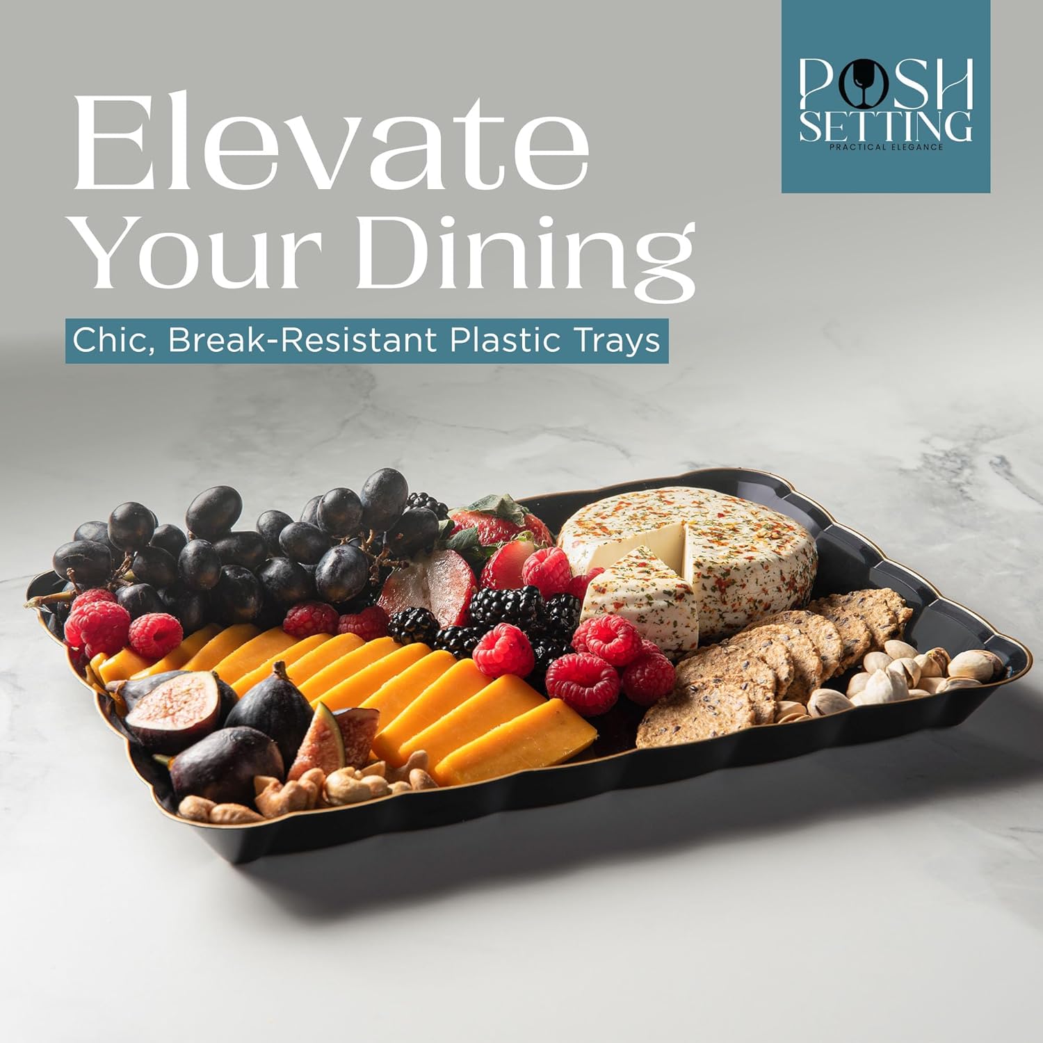 Sleek Plastic Serving Trays - Black Gold 9x13 BPA-Free for Party Essentials