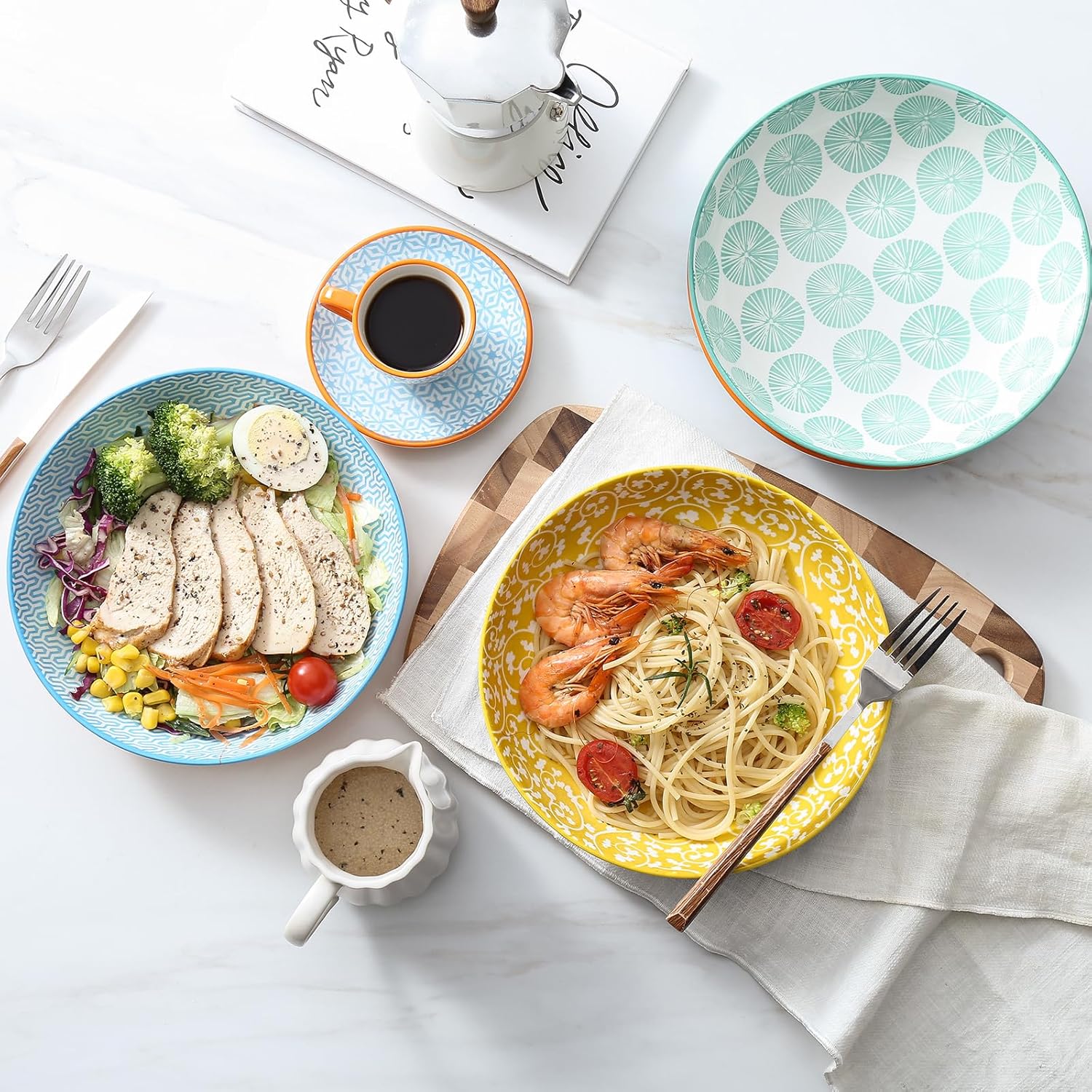 Selamica Ceramic Pasta Bowls Set of 6 34 Oz 86 Inch