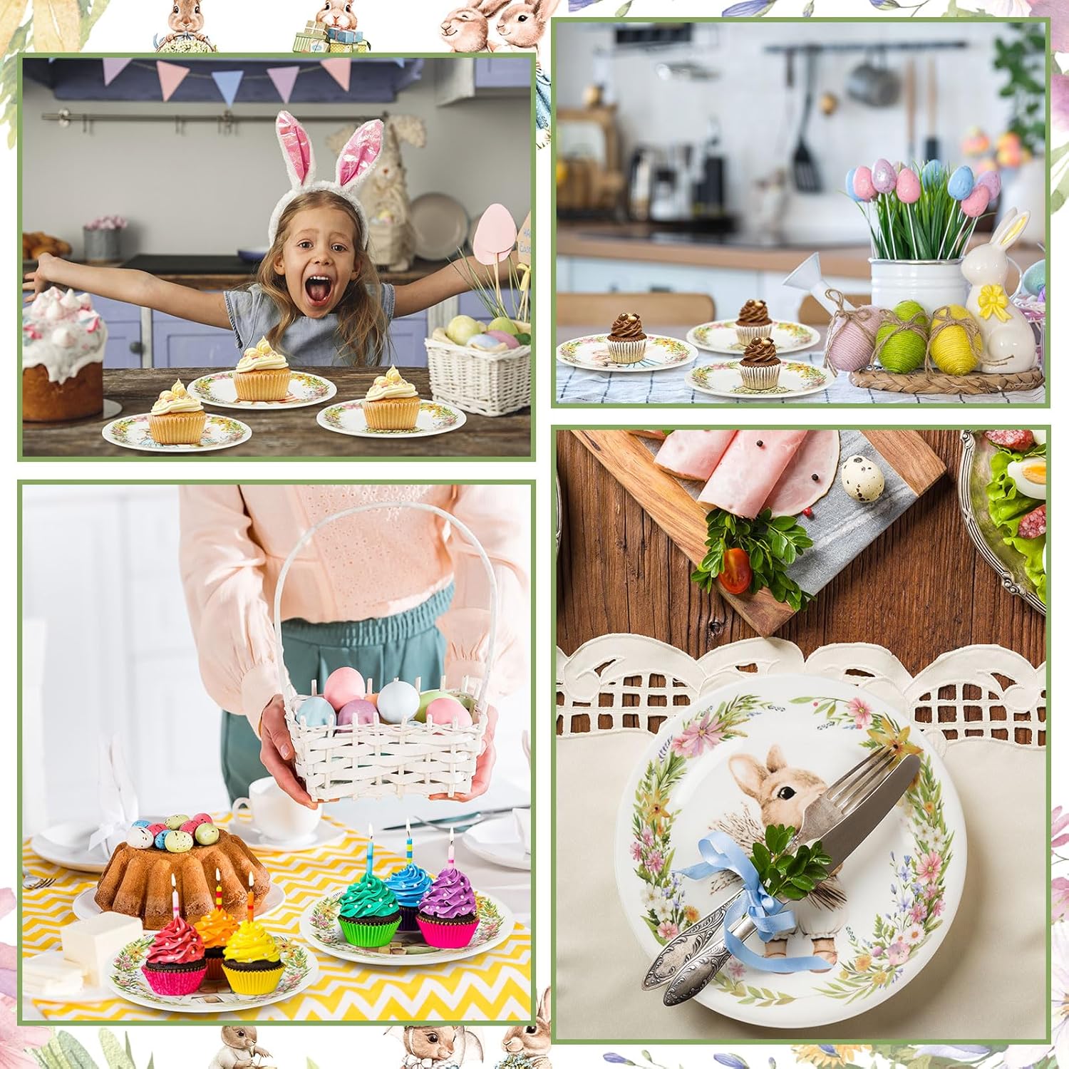 8 Pcs Easter Bunny Salad Plates Assorted Designs