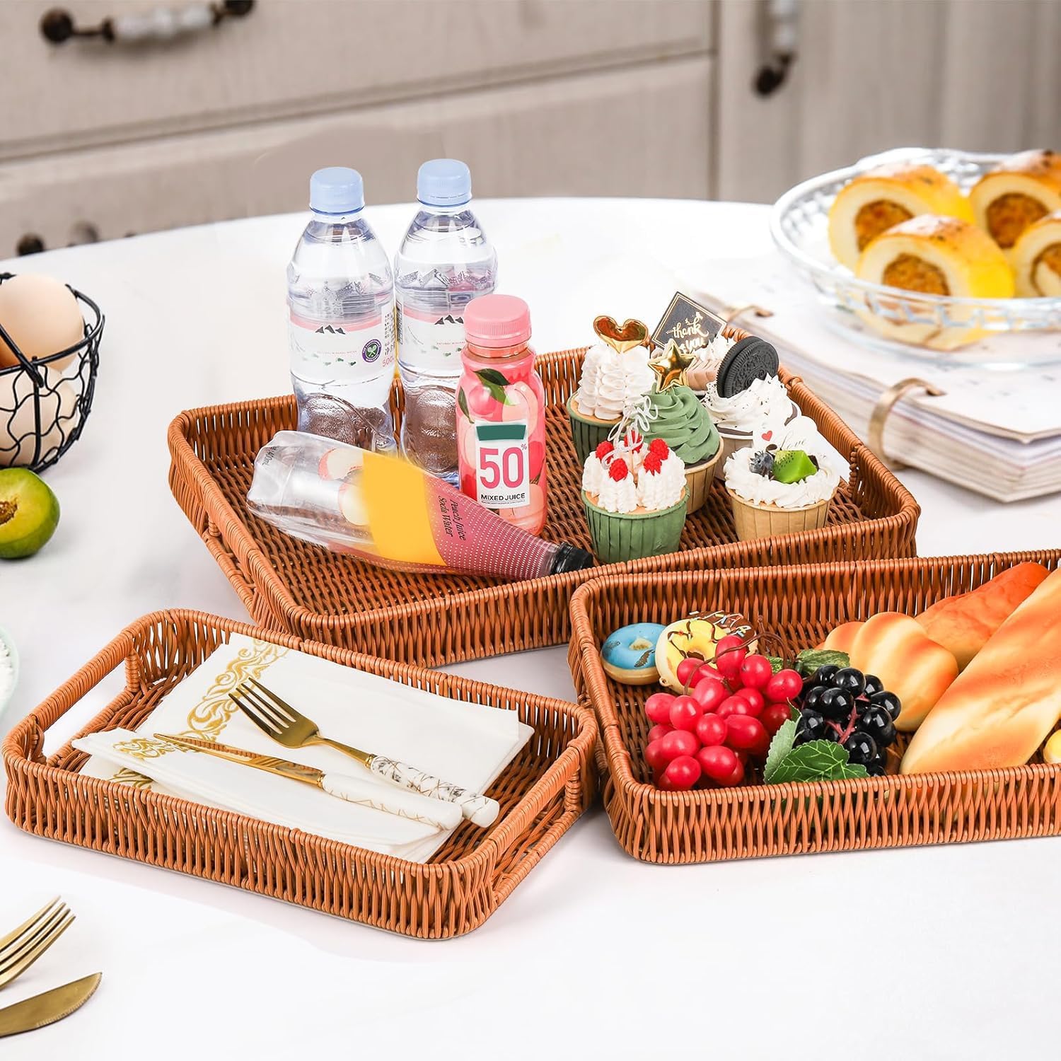 Yarlung 3 Pack Woven Baskets Serving Trays with Handles