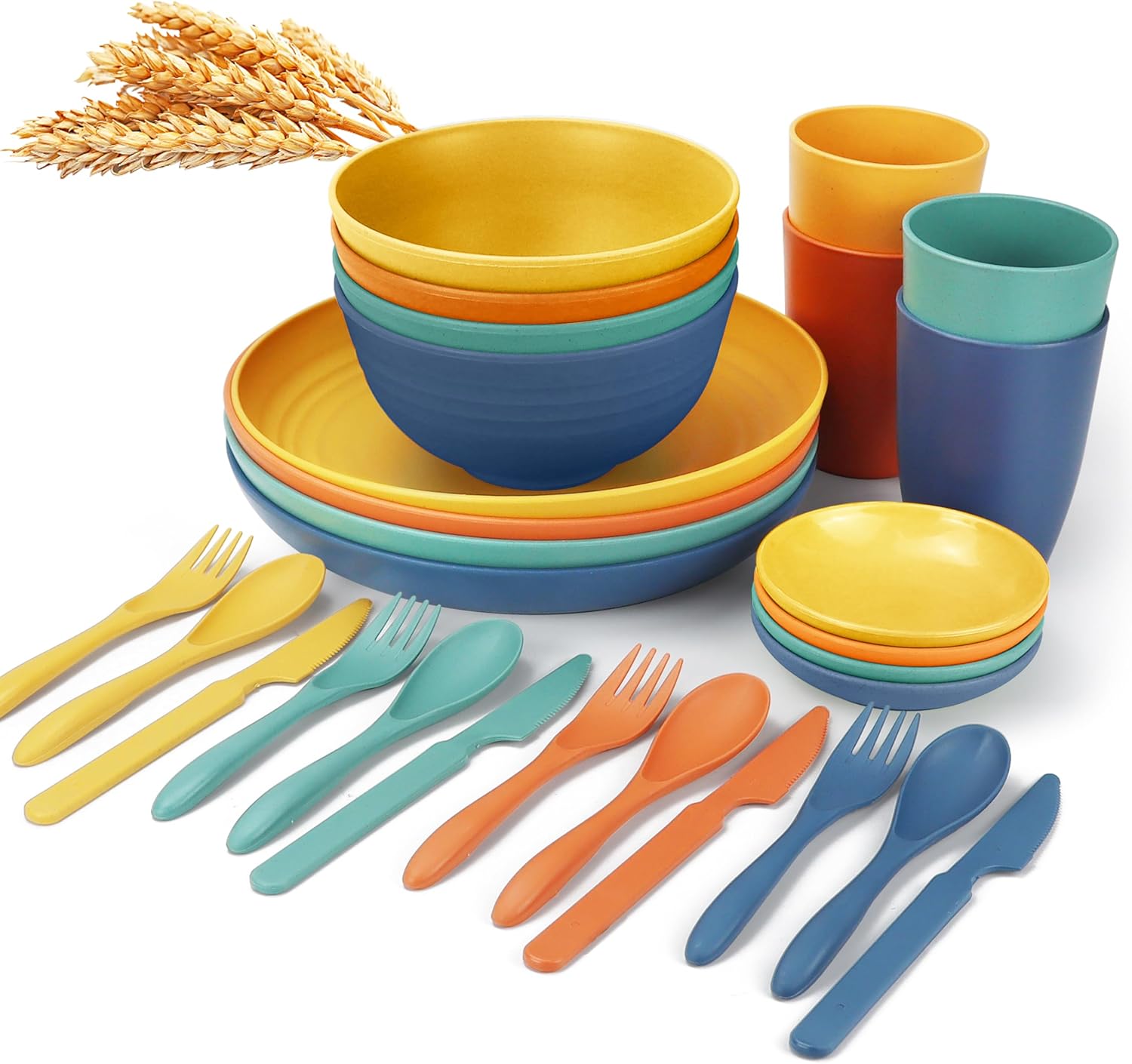 Wrova 28-Piece Wheat Straw Dinnerware Set
