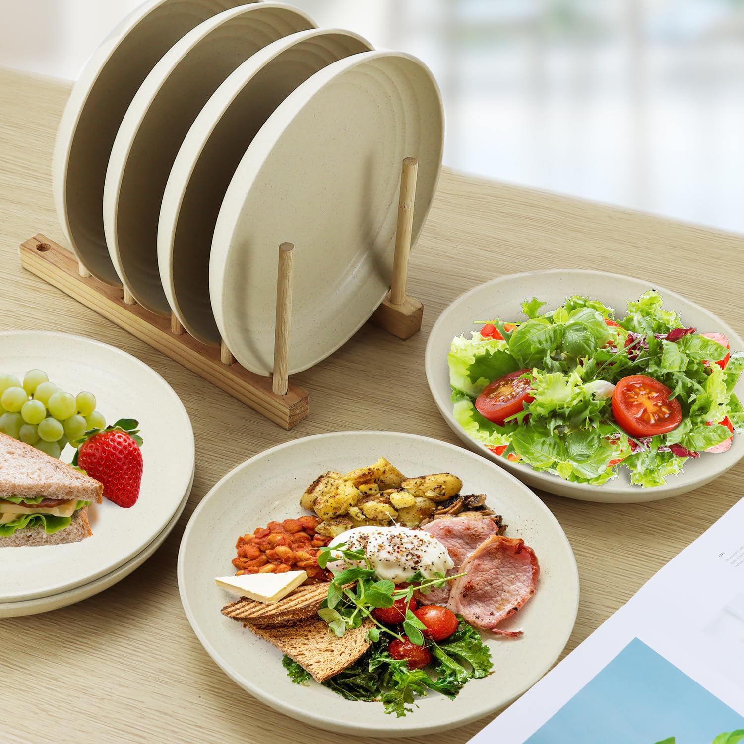 Sustainable wheat straw dinner plates set of 8 BPA-free lightweight and reusable
