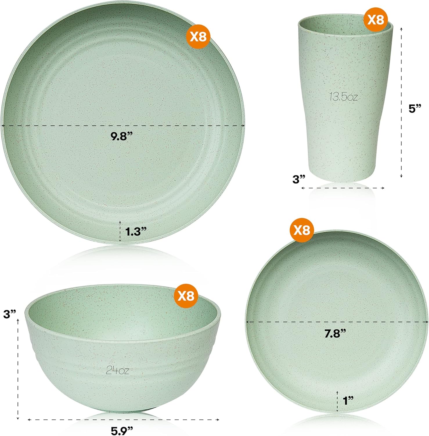 Sven Unbreakable Dinnerware Sets 8-Piece Set - Eco-Friendly Microwave dishwasher Safe