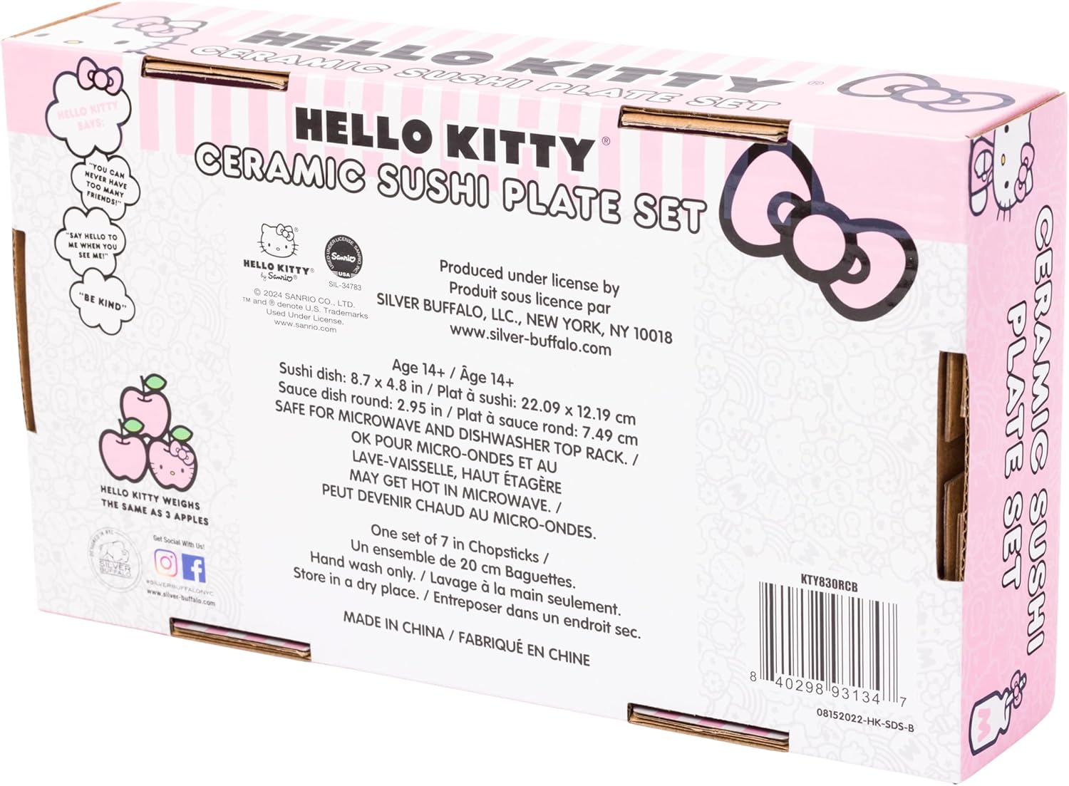 Silver Buffalo Hello Kitty Sushi Set with Chopsticks and Sauce Dish
