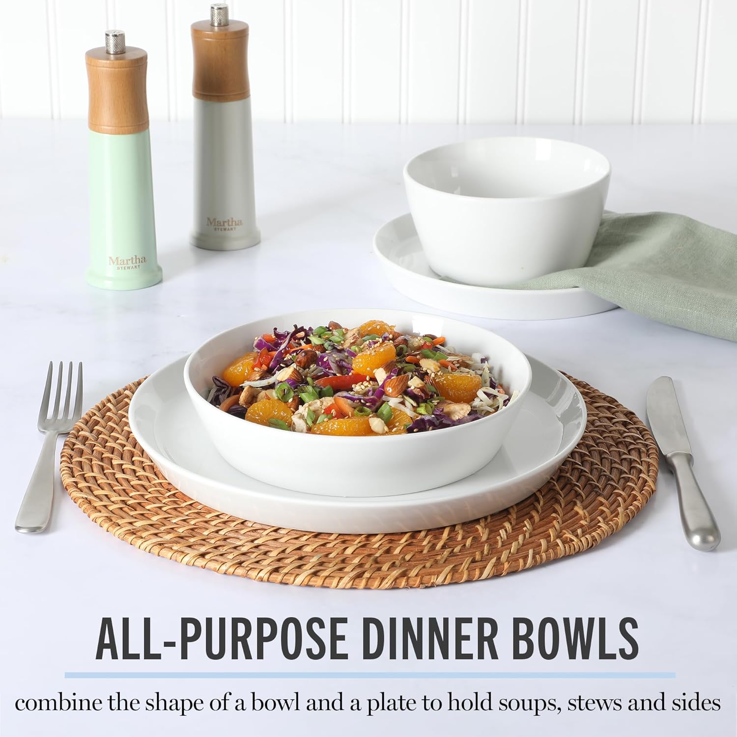 Martha Stewart Selma Chip Scratch-Resistant Dinnerware Set White Durable Elegant