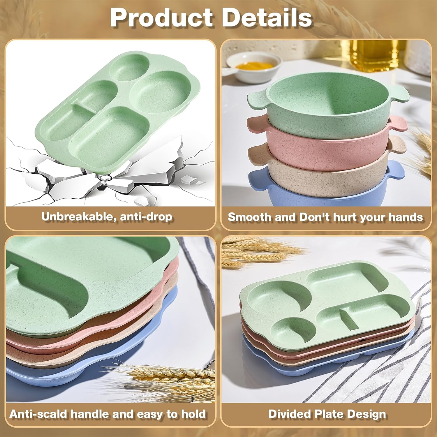 24 Pcs Wheat Straw Dinnerware Cutlery Set for Kids and Adults