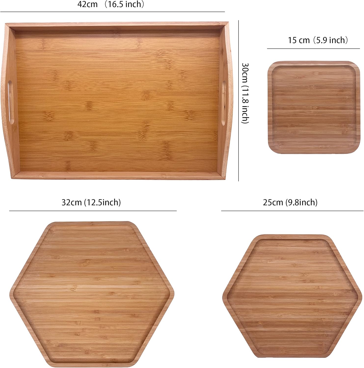 Model Bamboo Serving Tray Cheese Board 165x118-inch Set of 3