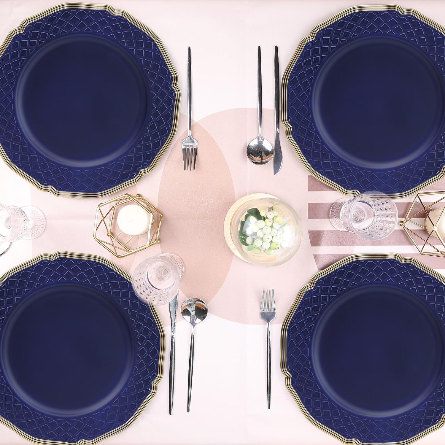 Royal Blue charger plates set of 6 with beaded rims for dining