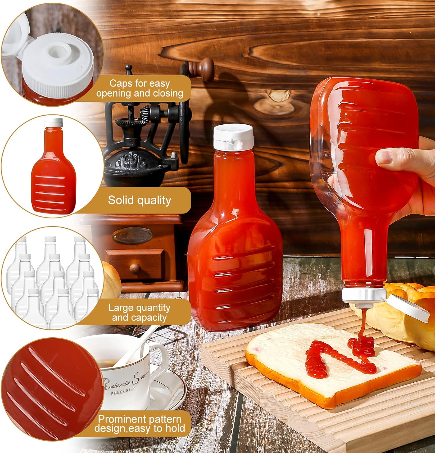 30 Pack of 16oz Salad Dressing Squeeze Bottles with White Flip Top