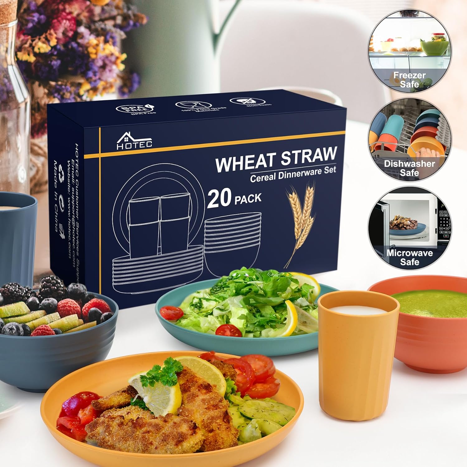 HOTECH 20-Piece BPA-Free Dinnerware Set