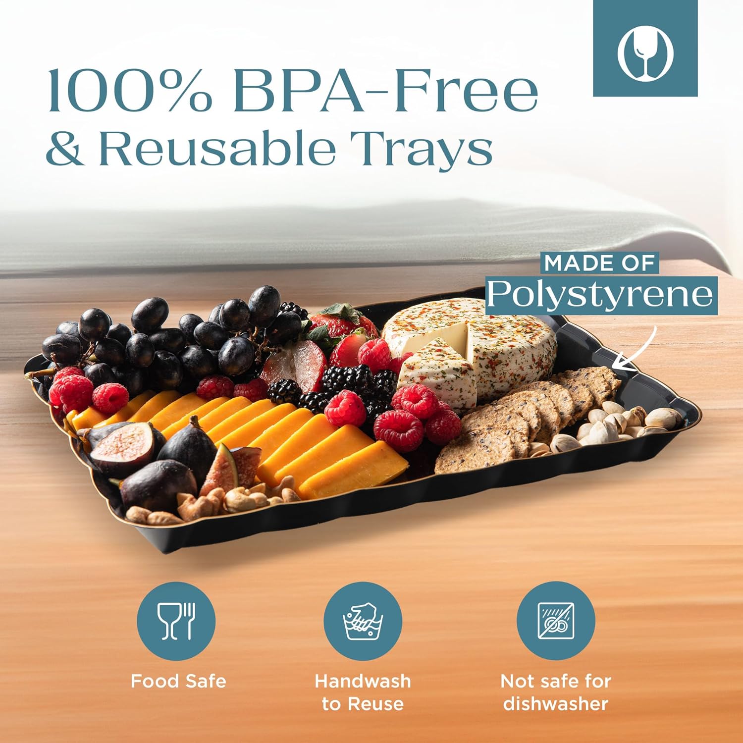Sleek Plastic Serving Trays - Black Gold 9x13 BPA-Free for Party Essentials