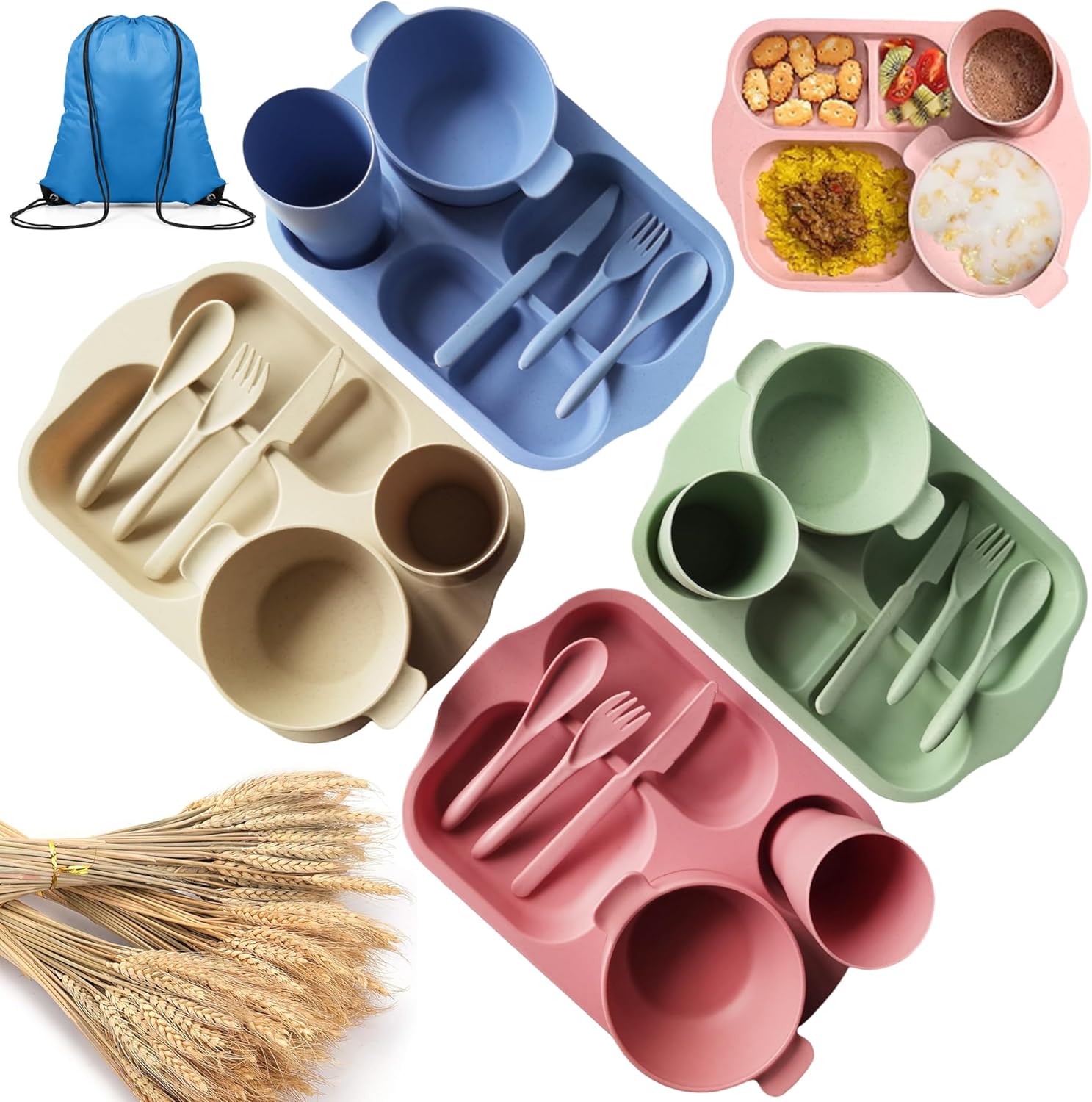 Perfect for Kids Adults Lightweight Durable BPA-Free Eco-Friendly Dinnerware Set