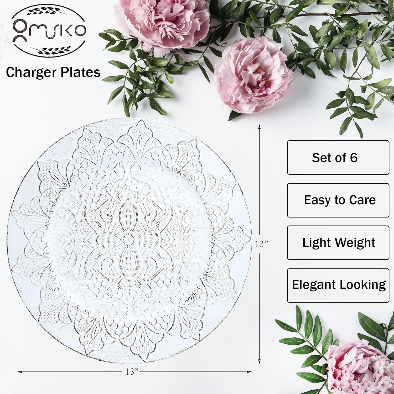 Rustic White Charger Plates Set of 6 Perfect for Dining Entertaining