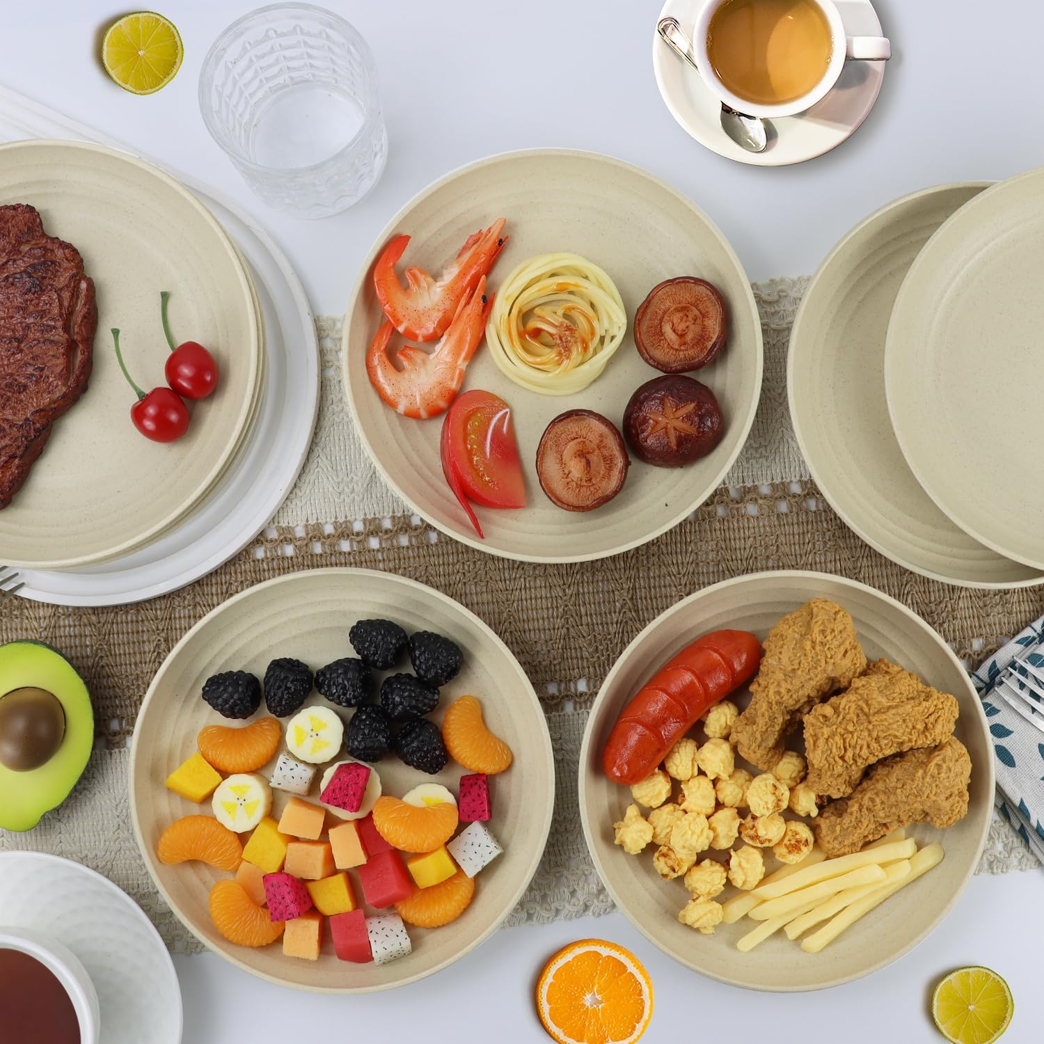 Sustainable wheat straw dinner plates set of 8 BPA-free lightweight and reusable