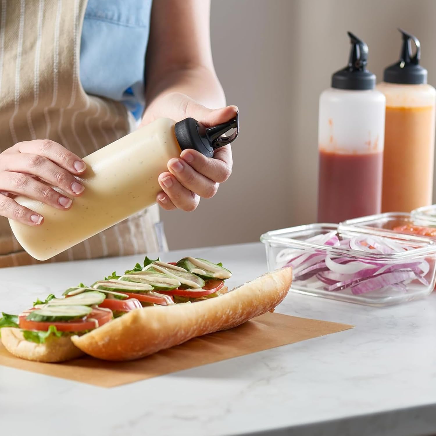 Set of 6 Sleek Condiment Squeeze Bottles