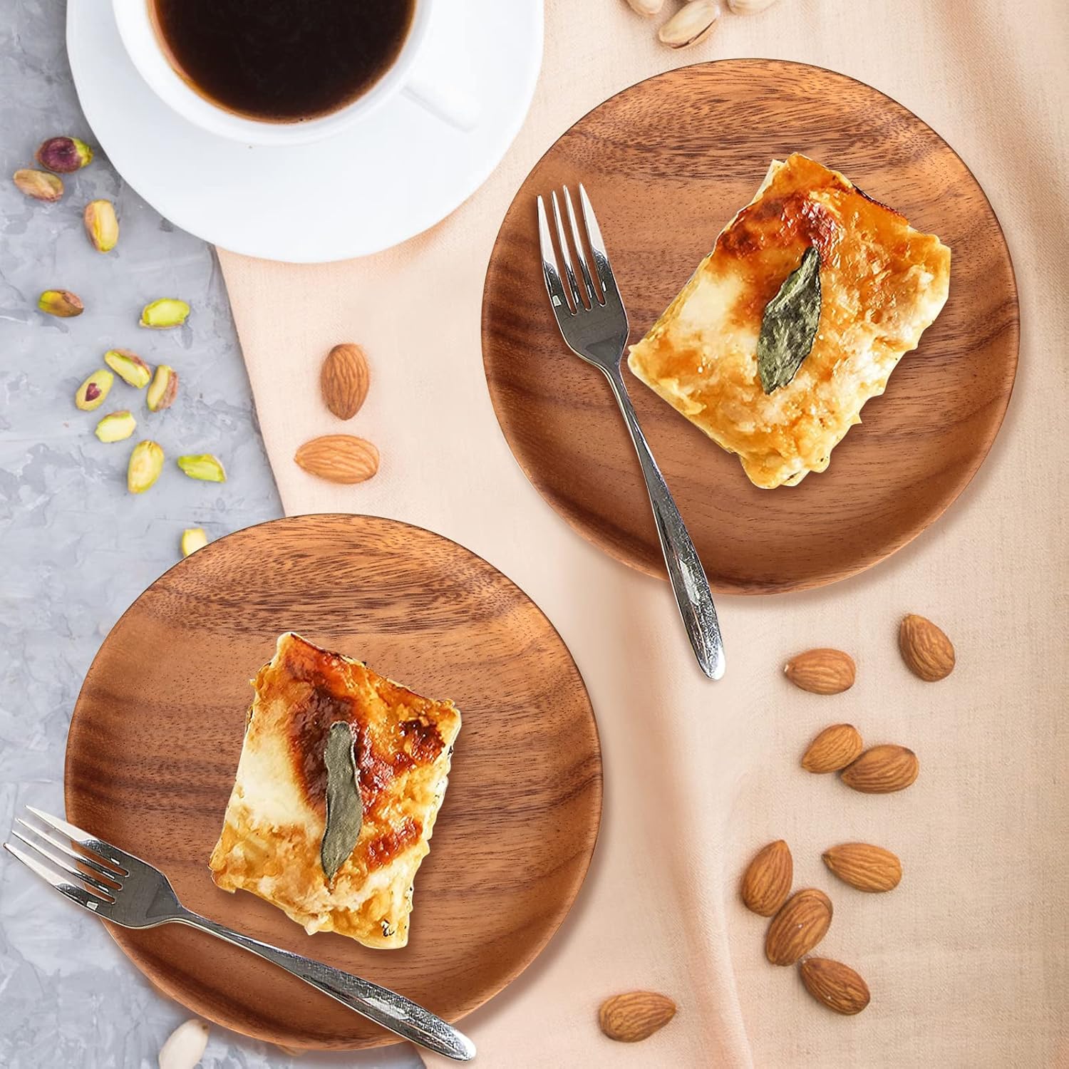 Two Small Wooden Dessert Plates for Acacia Wood Snacks