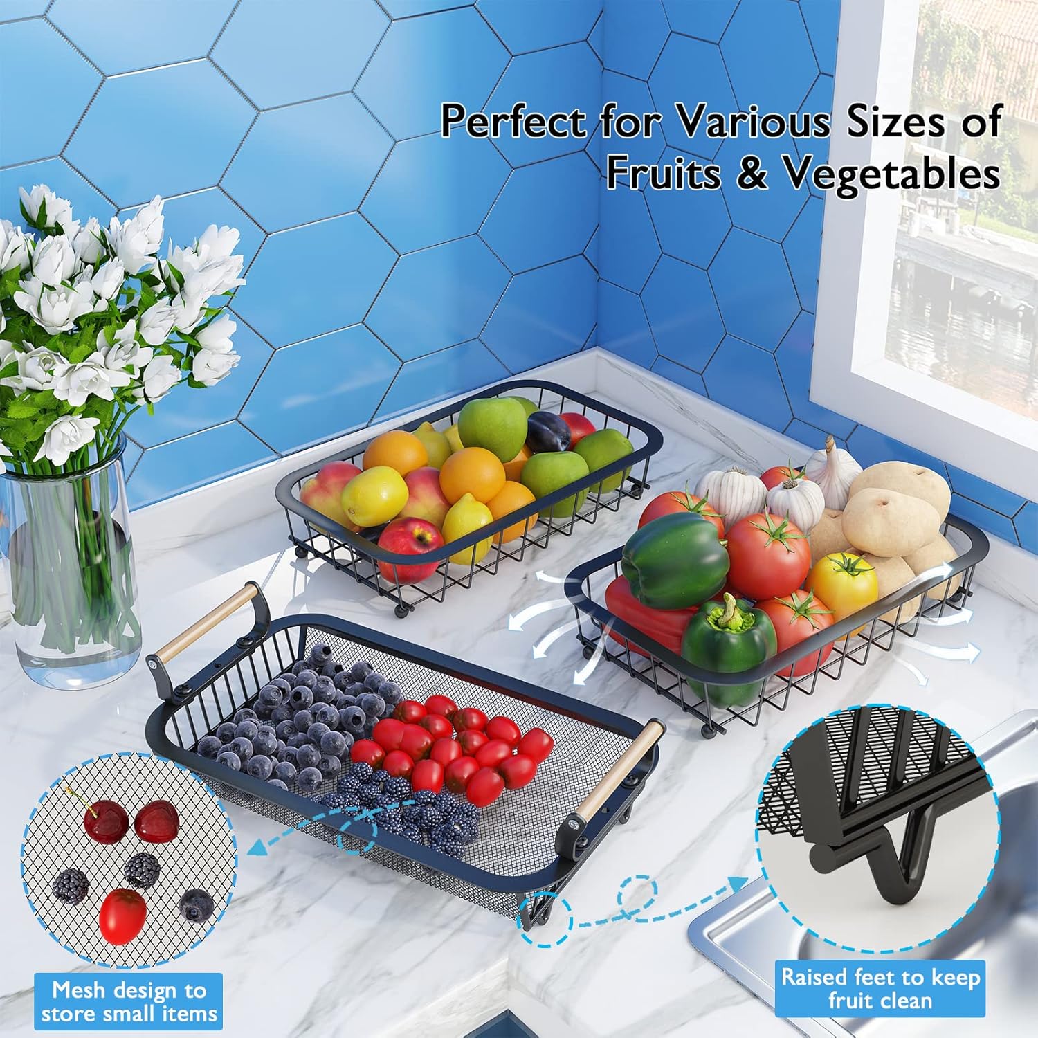 Multifunctional 3-Tier Fruit and Vegetable Basket