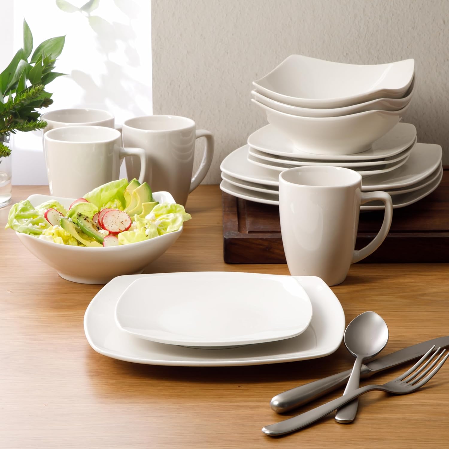 Gibson Home Zen Buffet White Square Dinnerware Set for 4