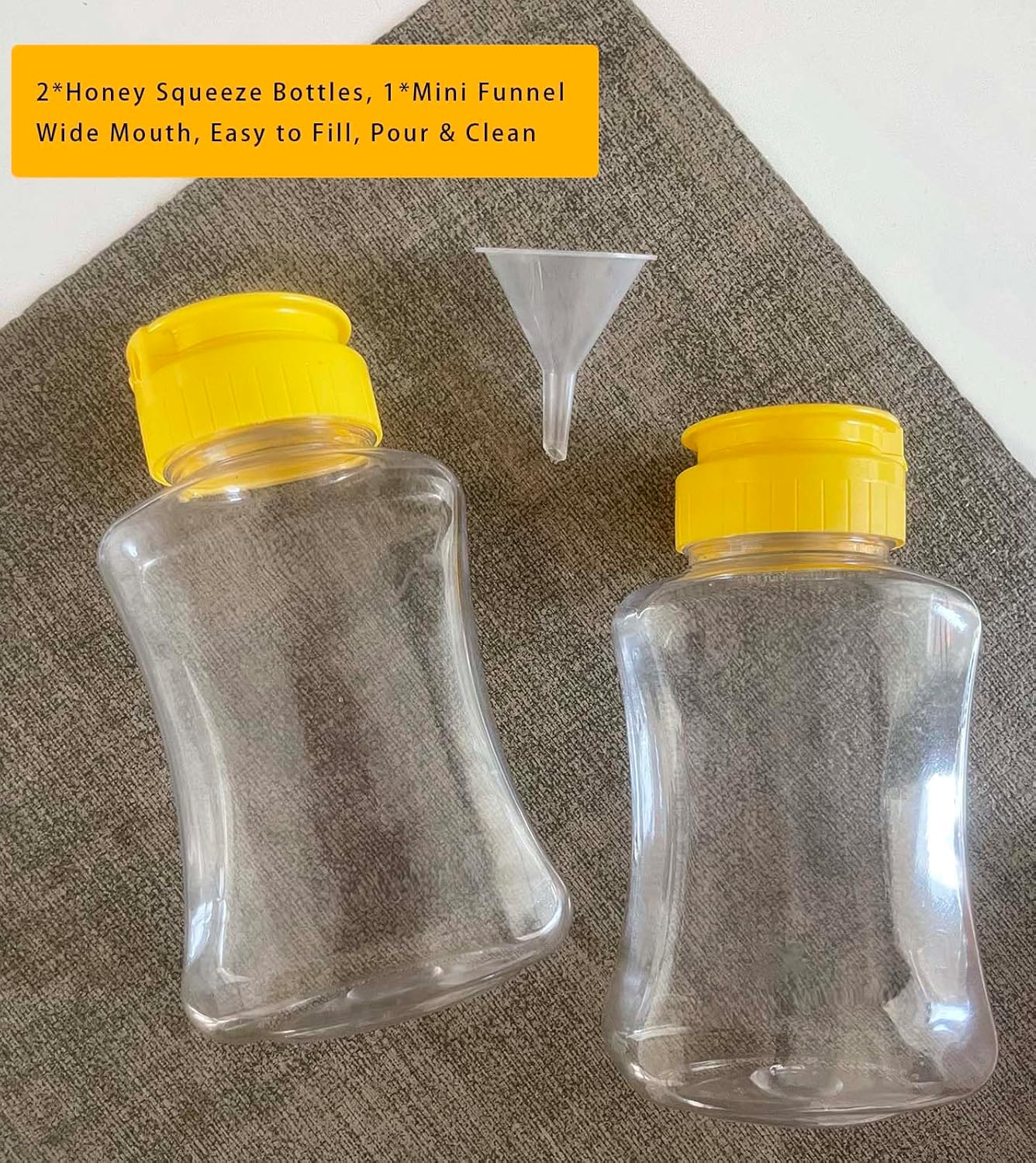 2-Pack Plastic Honey Squeeze Bottles with Funnel Durable BPA-Free Kitchen Dispensers