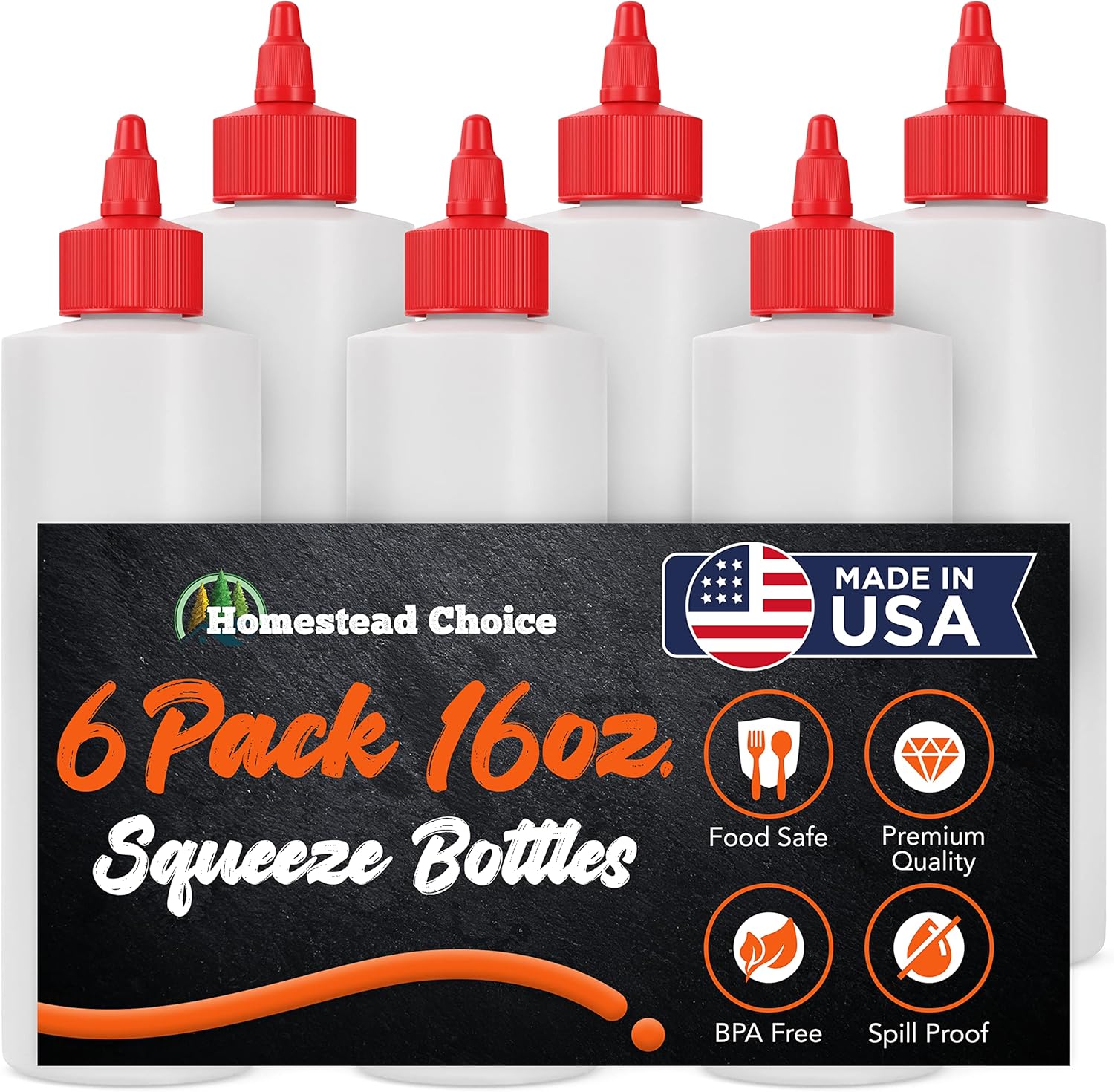 16oz Made in USA Squeeze Bottles