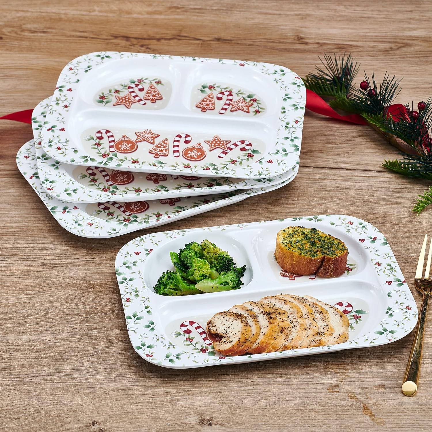Melamine Child Size Dinner Trays Winterberry Design Set of 4