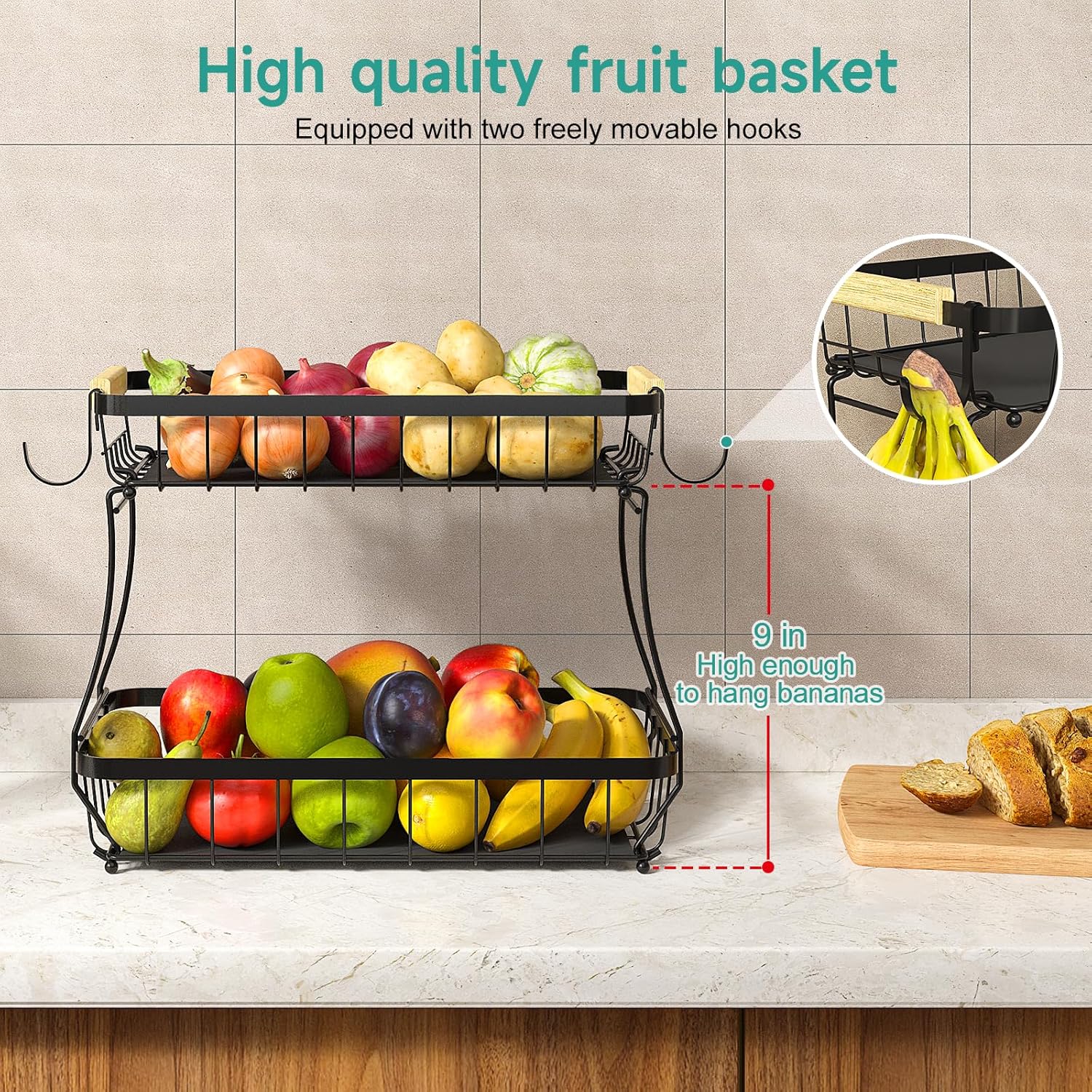 Sturdy 2-Tier Fruit Basket for Kitchen Storage