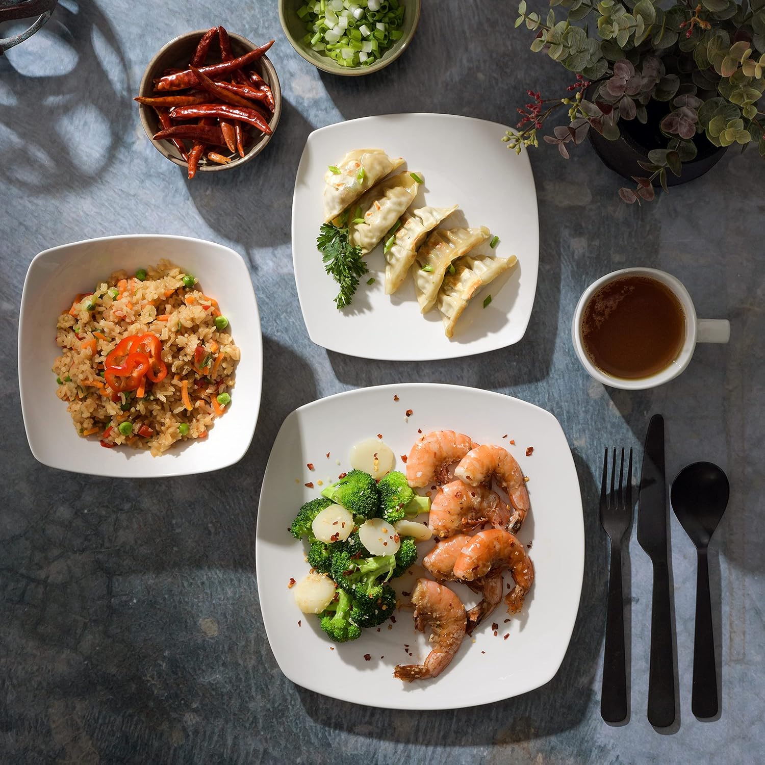 Gibson Home Zen Buffet White Square Dinnerware Set for 4