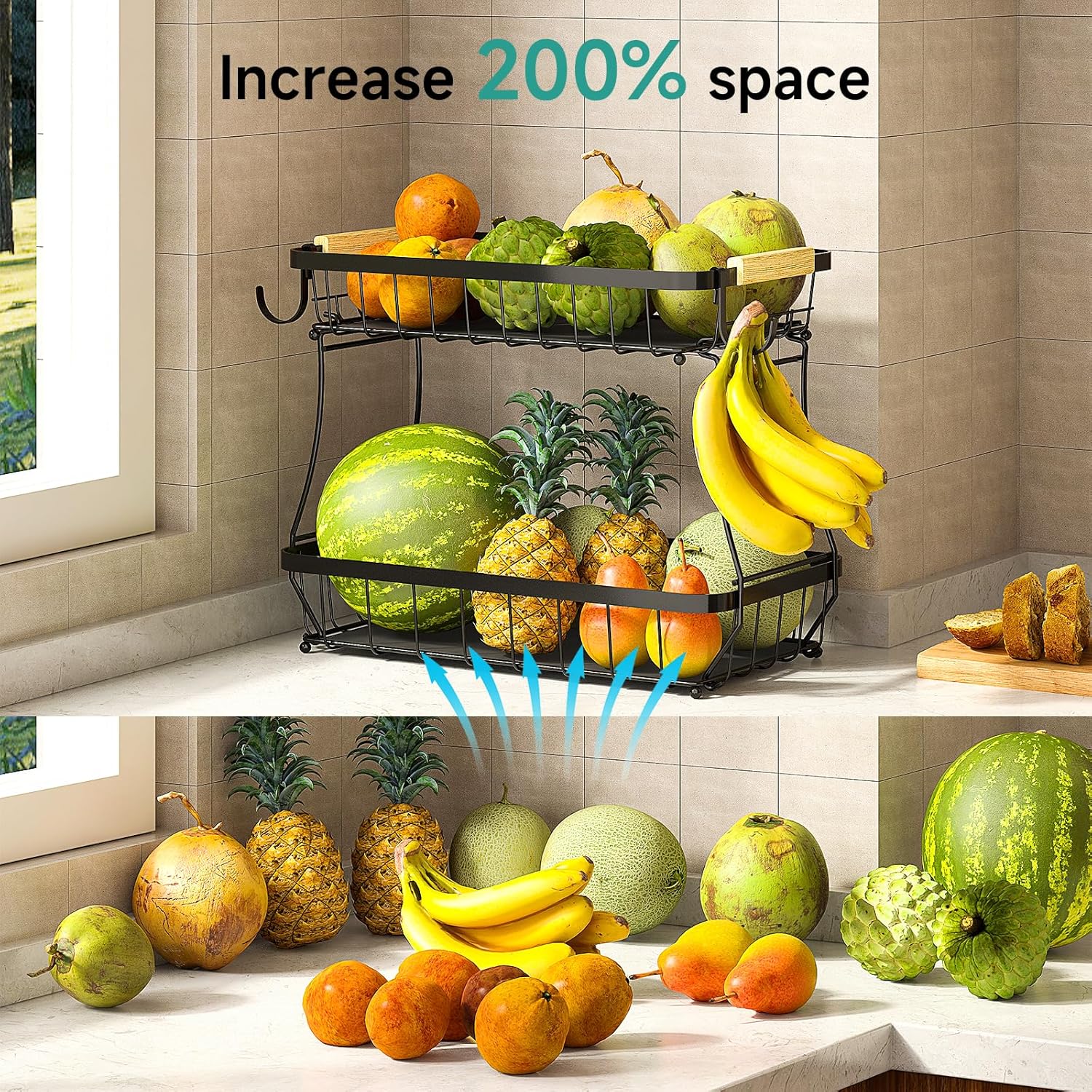 Sturdy 2-Tier Fruit Basket for Kitchen Storage