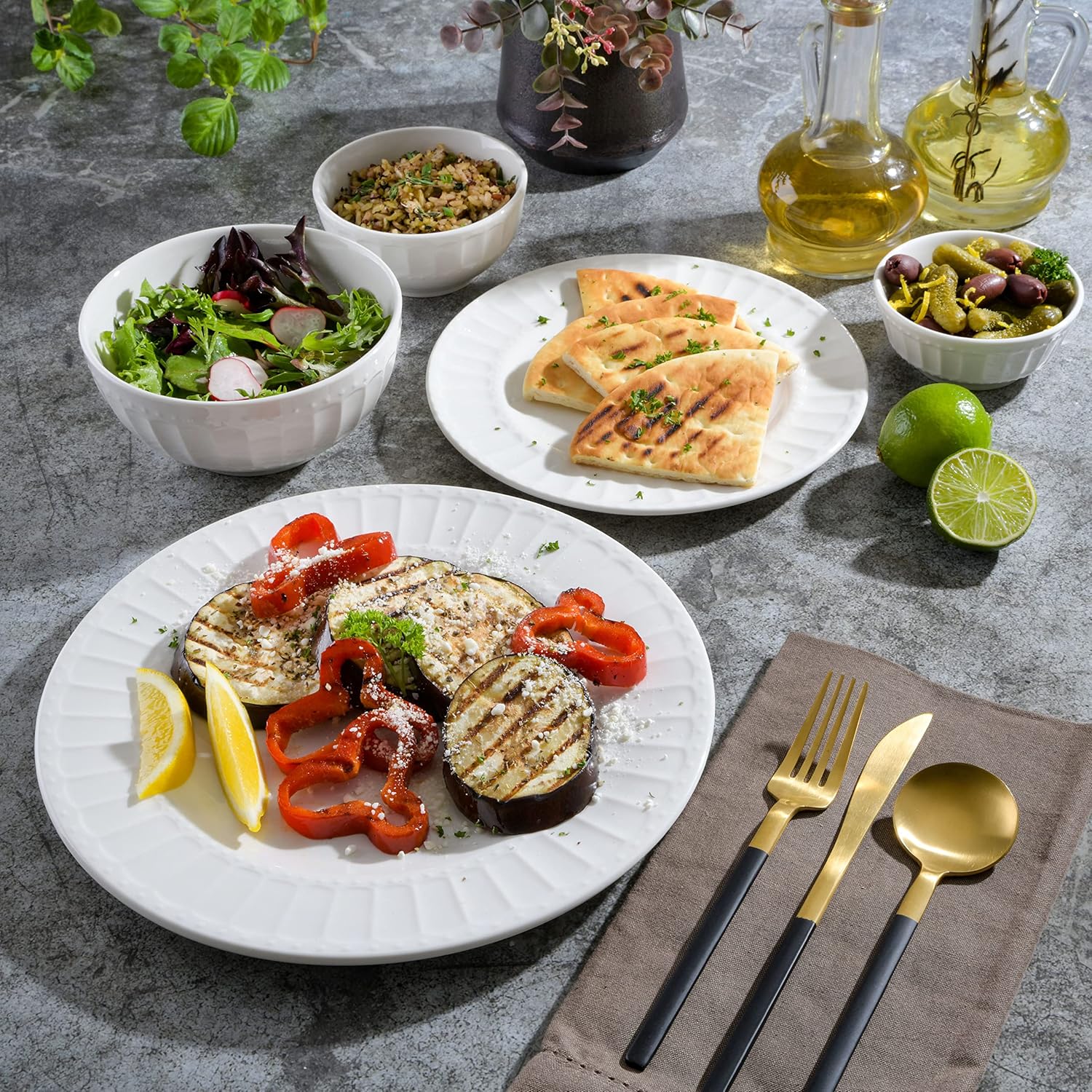 Gibson Home Zen Buffet Dinnerware Set Service for 8 Embossed