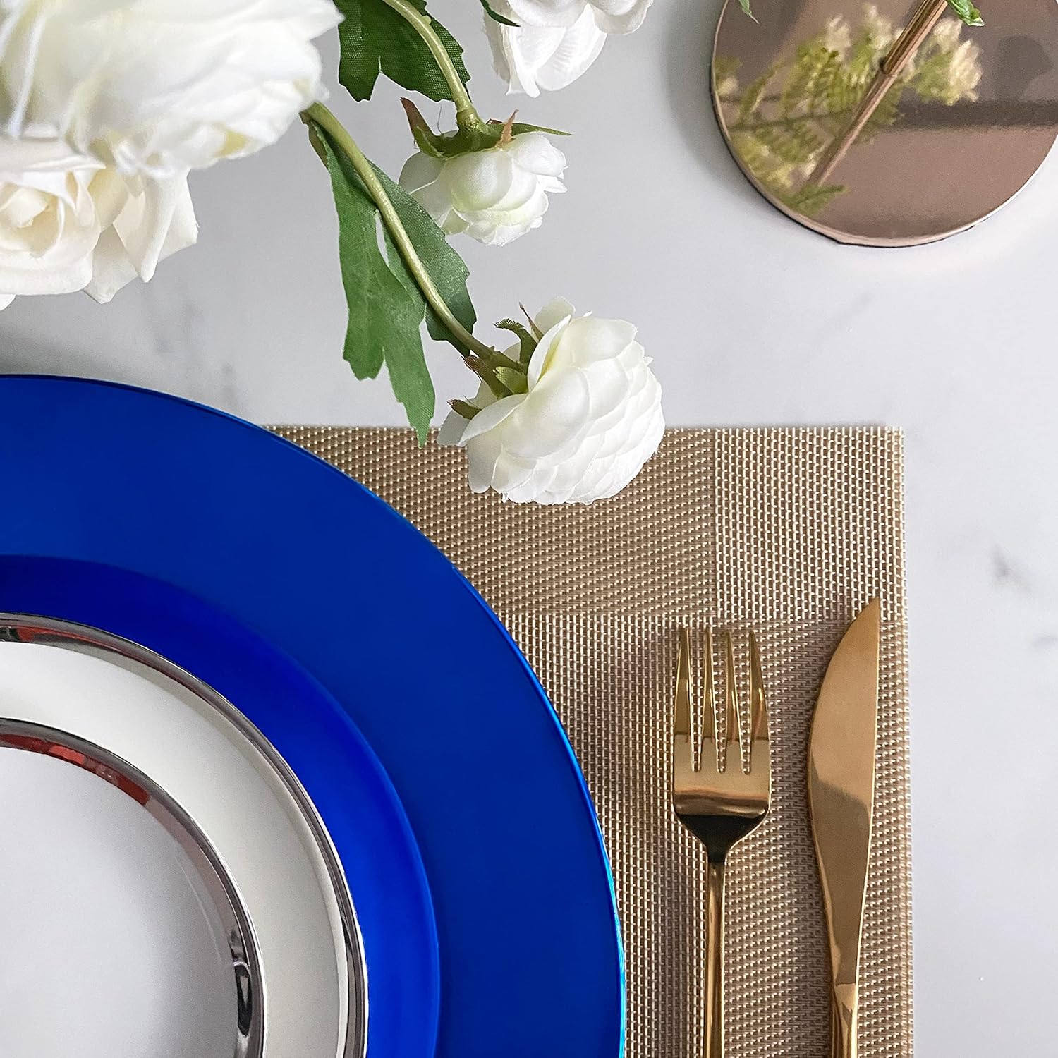 Henilosson 13 Inch Blue Metallic Foil Charger Plates 24 Pack