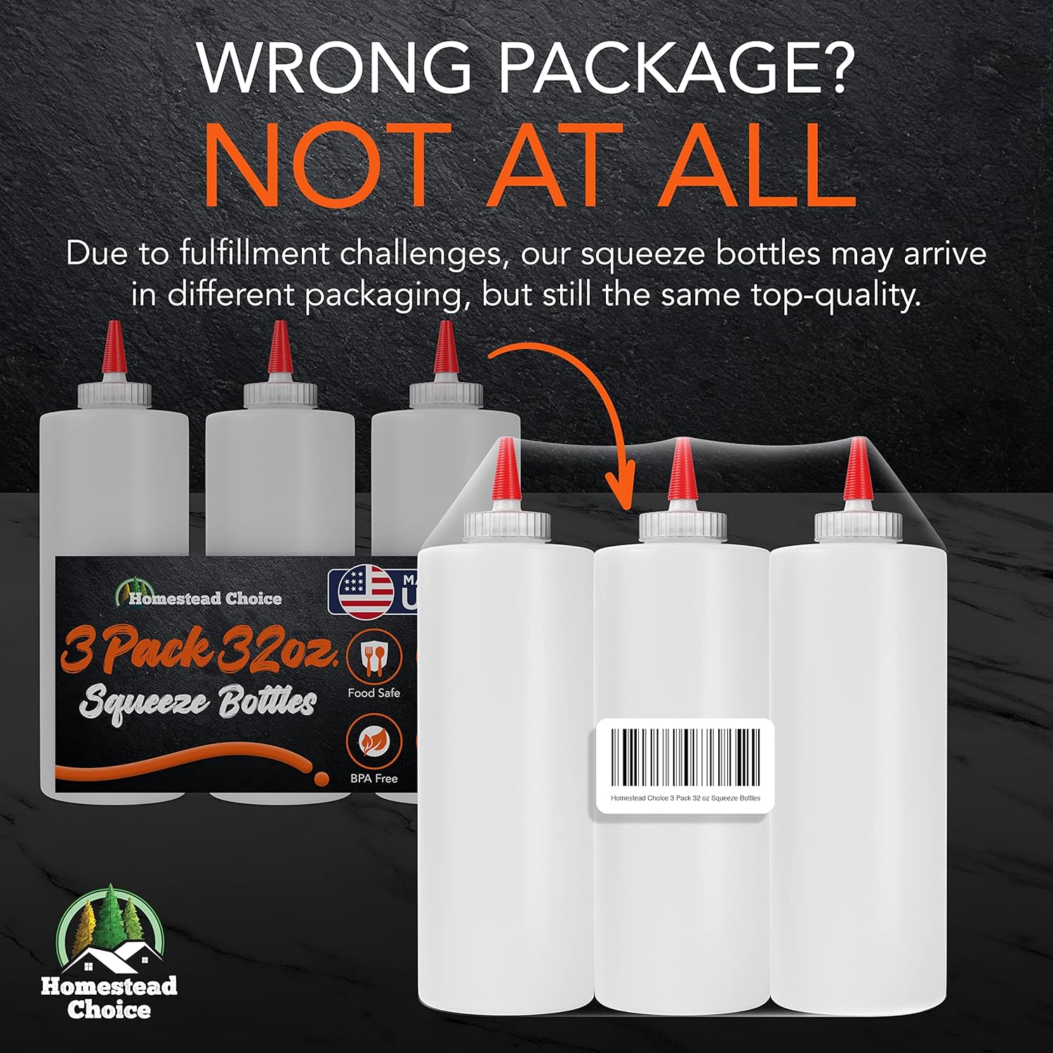 32oz Made in USA Condiment Squeeze Bottles BPA Free 3-Pack