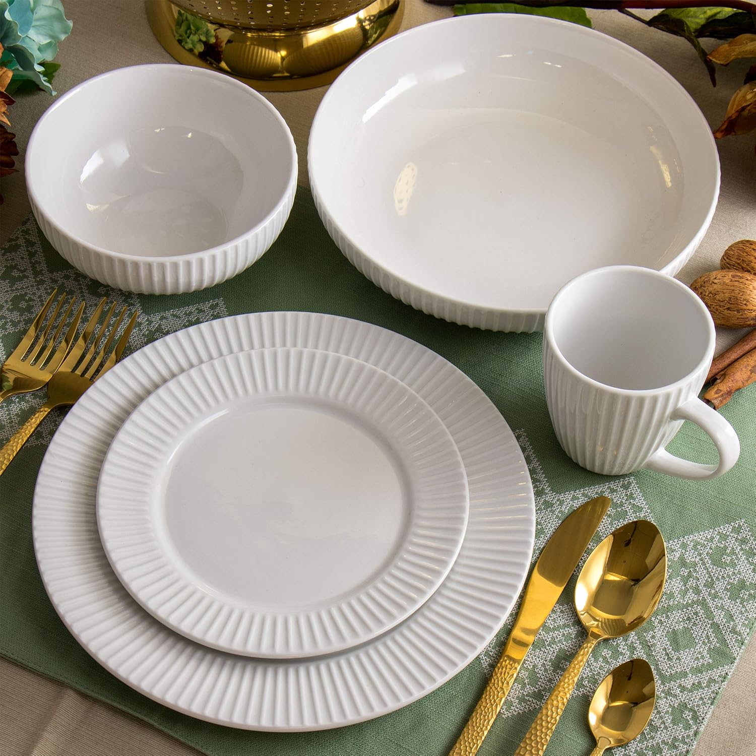 Elama 18-Piece White Serving Bowls Set