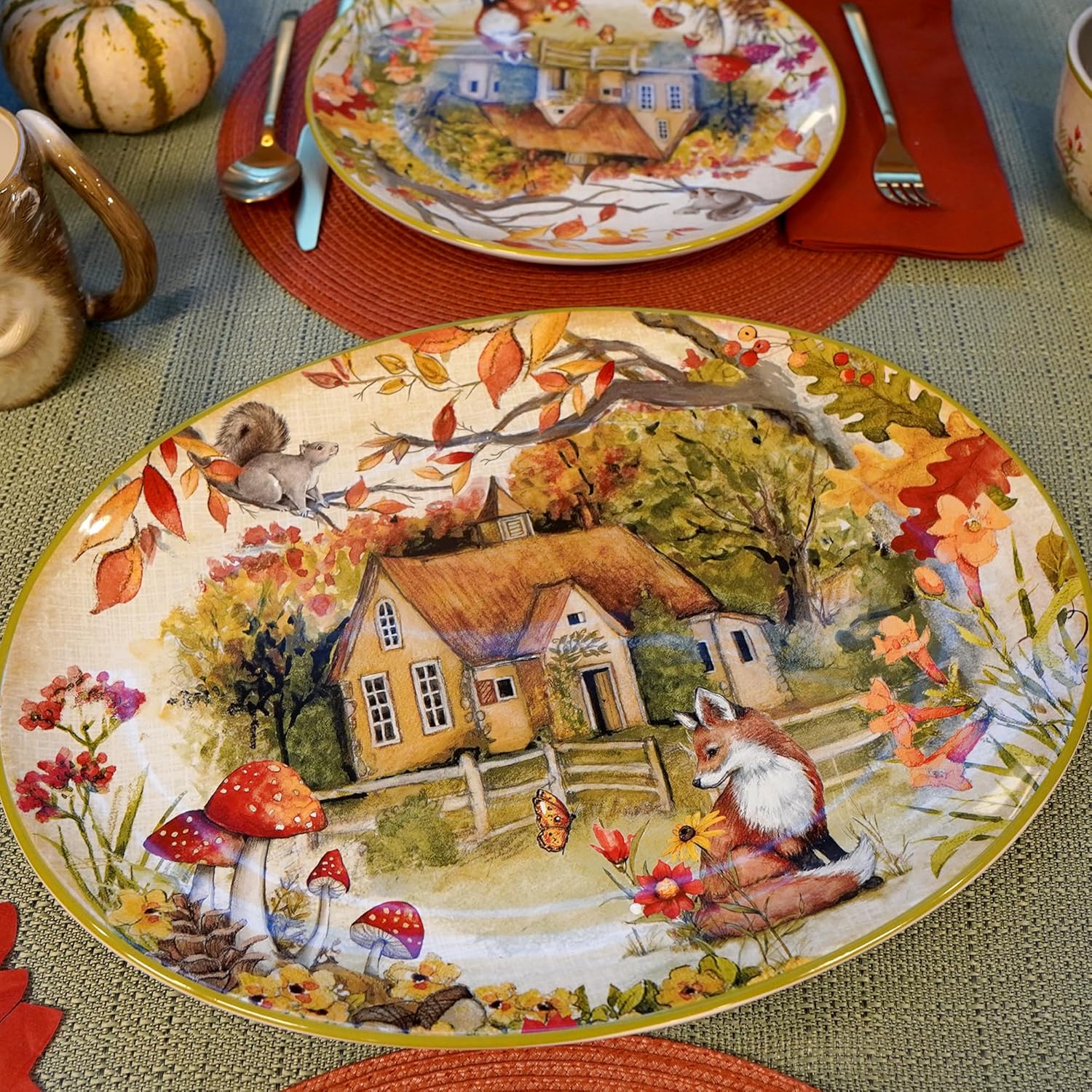 Perfect Oval Turkey Platter with Woodland Critters Design